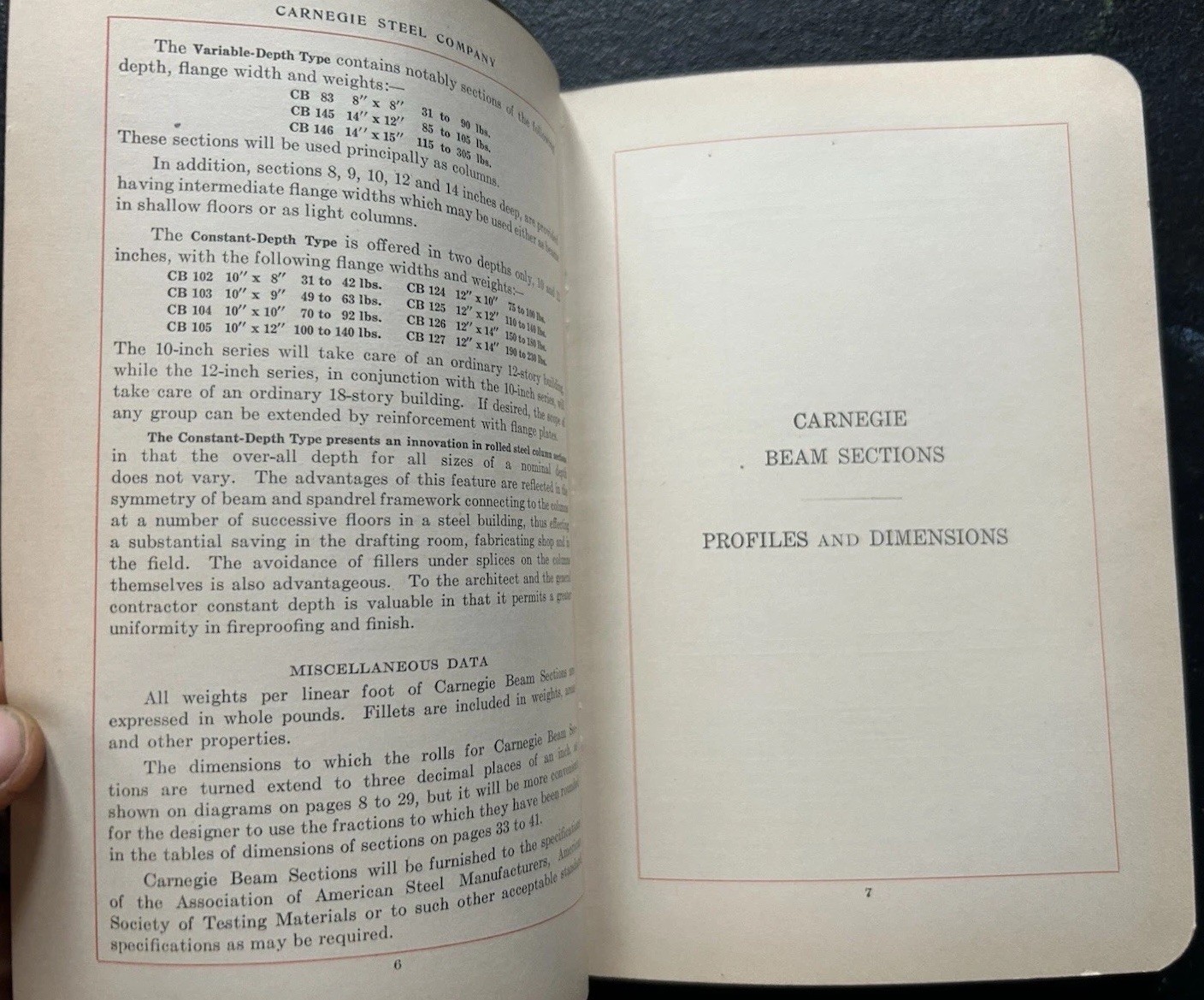 Vtg. 1927 Carnegie Steel Co. Beam Sections Book, Duquesne Works Eng’g Dept.