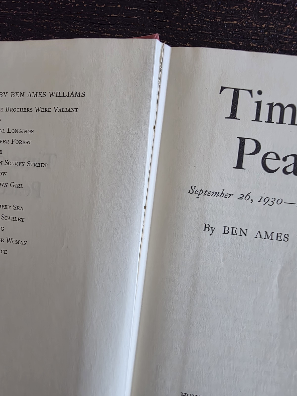 Time Of Peace By Ben Ames Williams (1942, Hardcover, GOOD, **VINTAGE**)