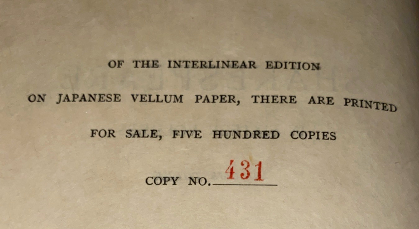WORKS OF SHAKESPEARE v.3 & v..4 ~ (2) Antique Numbered Japanese Vellum Hardbacks