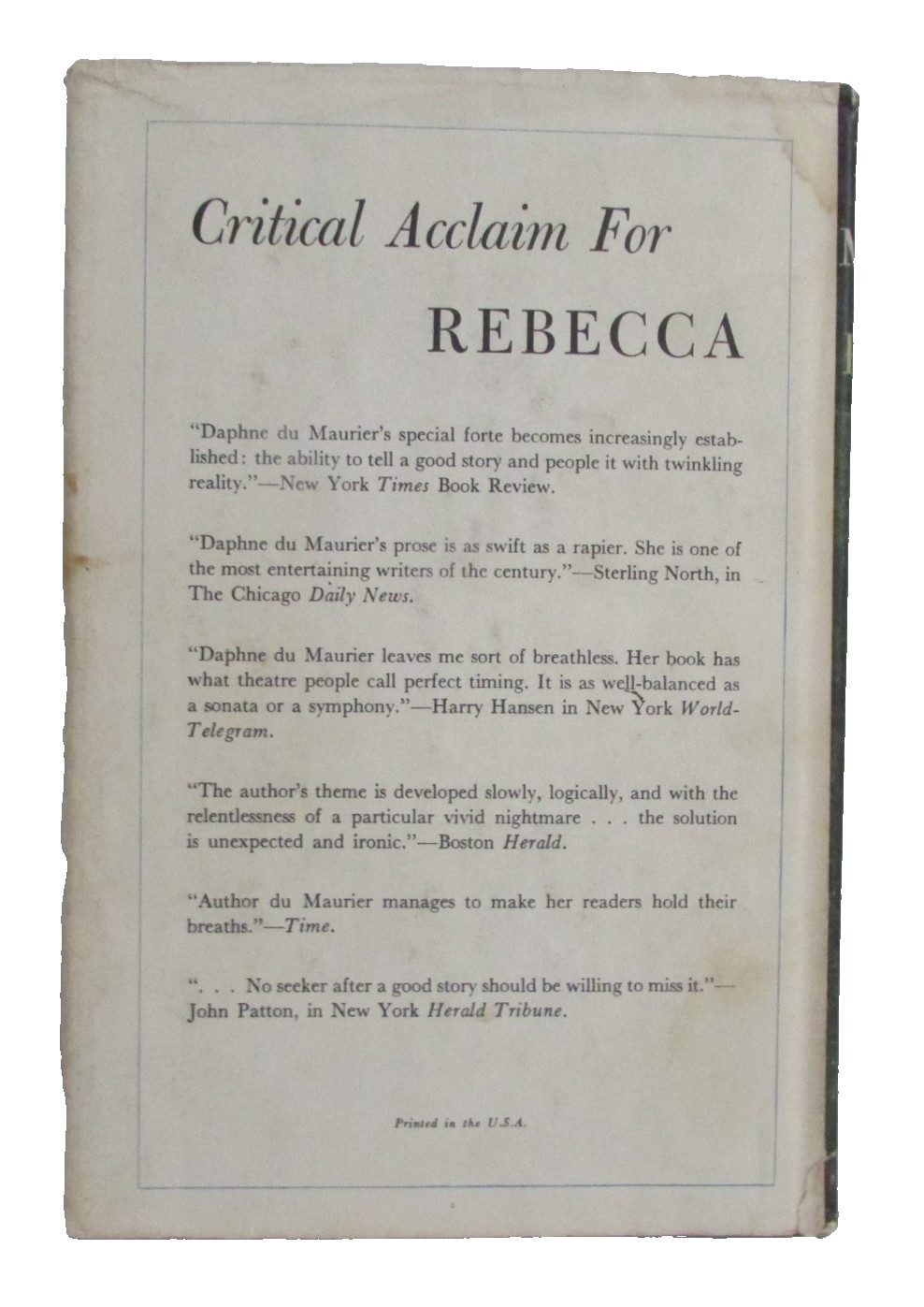 VINTAGE 1938 Rebecca – Daphne Du Maurier BCE HC w/DJ