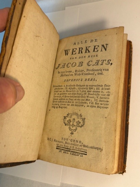 Antique 1773 Jacob Cats Dutch Book – Alle de Werken – Full Leather – Ghent