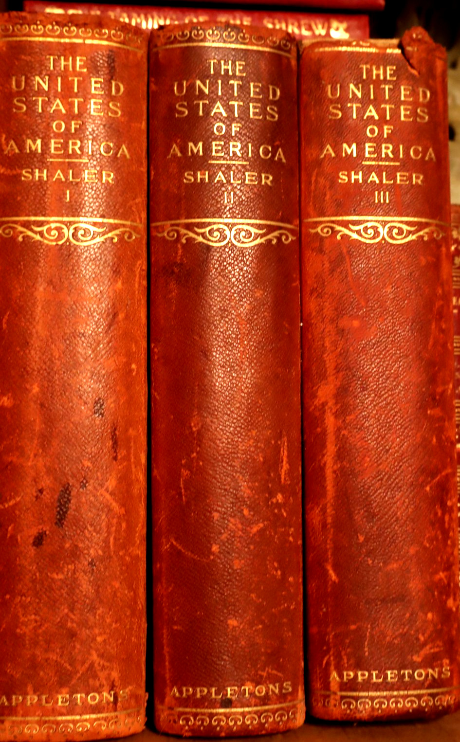 RARE ANTQ LEATHER BOOKS; THE UNITED STATES OF AMERICA IN 3 VOL, N SHALER, 1898