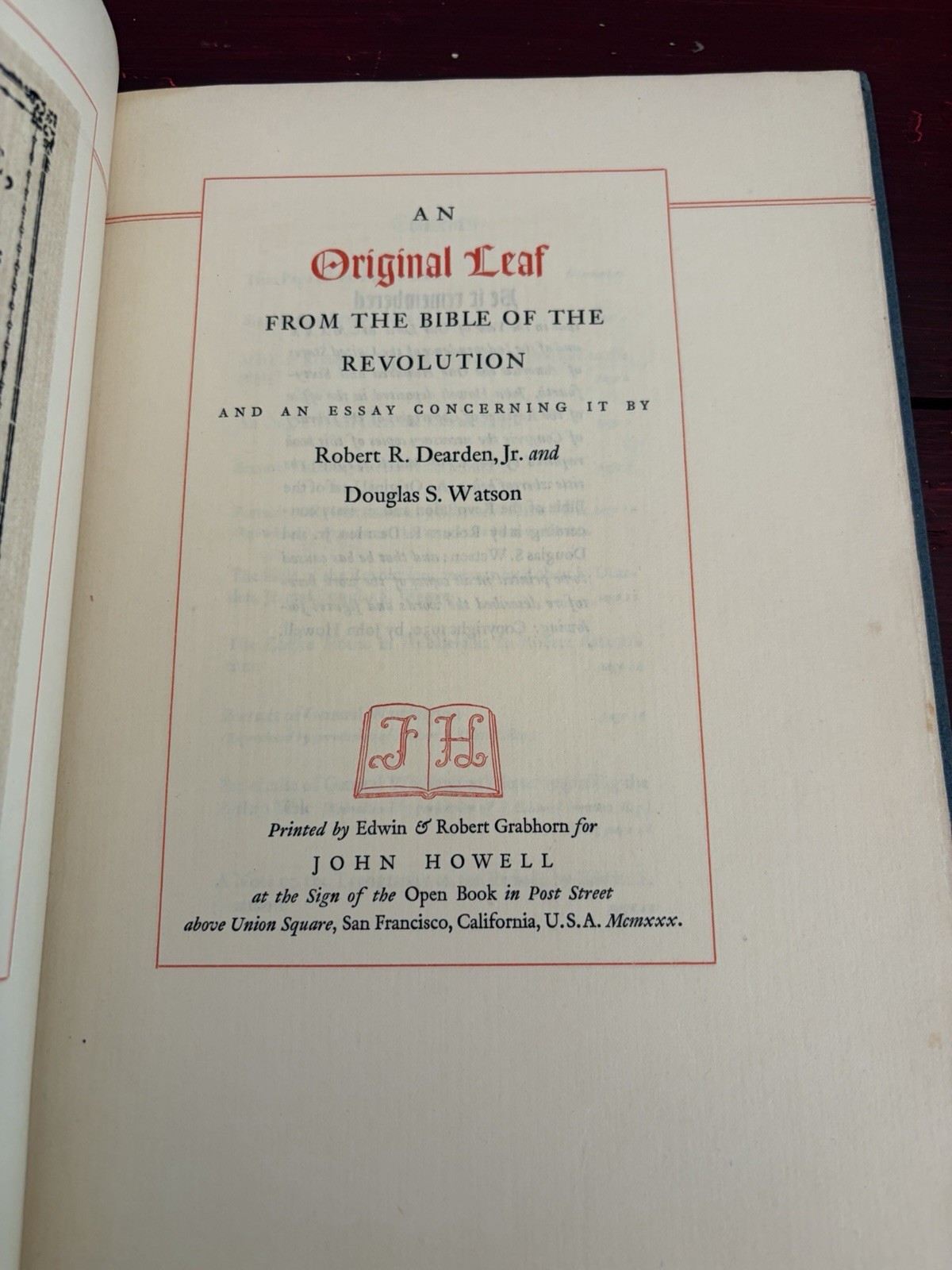 An Original Leaf From the Bible of the Revolution, John Howell, 1930, Signed