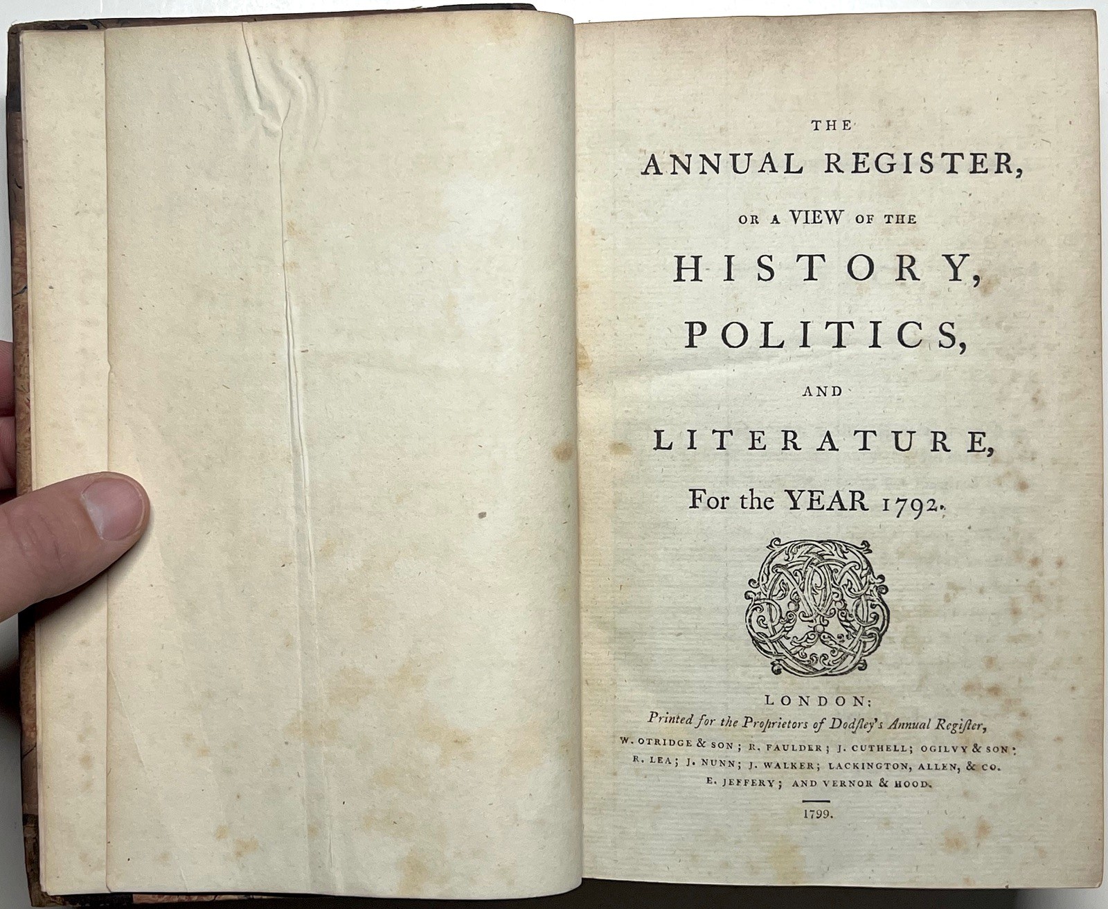 1792 ANNUAL REGISTER HISTORY POLITICS LITERATURE BURKE FIRST ED HALF CALF LONDON