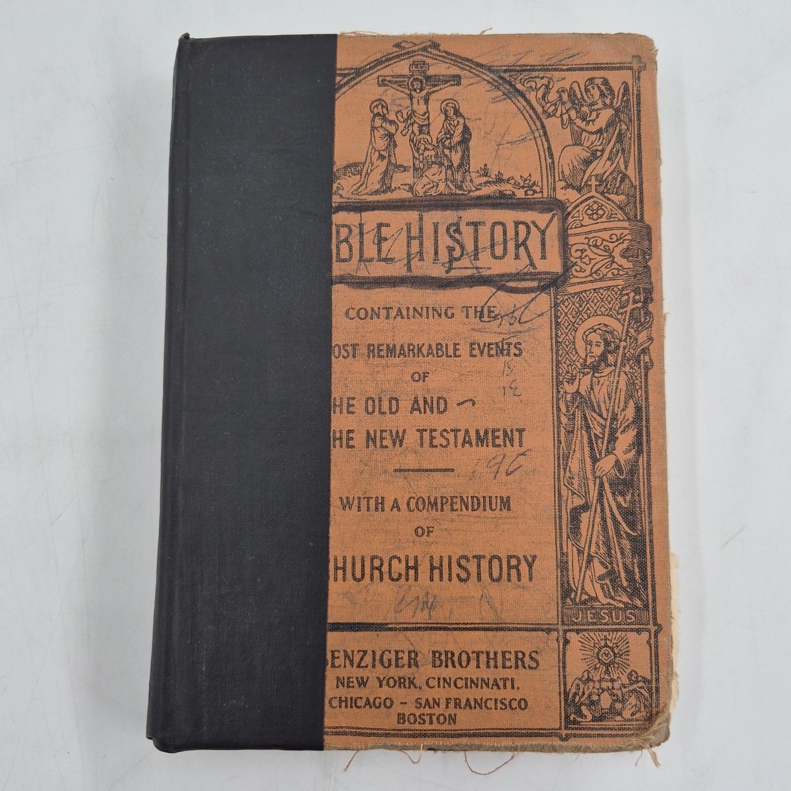 Vintage 1936 Catholic Bible History Book Illustrated Religious God Reference HC