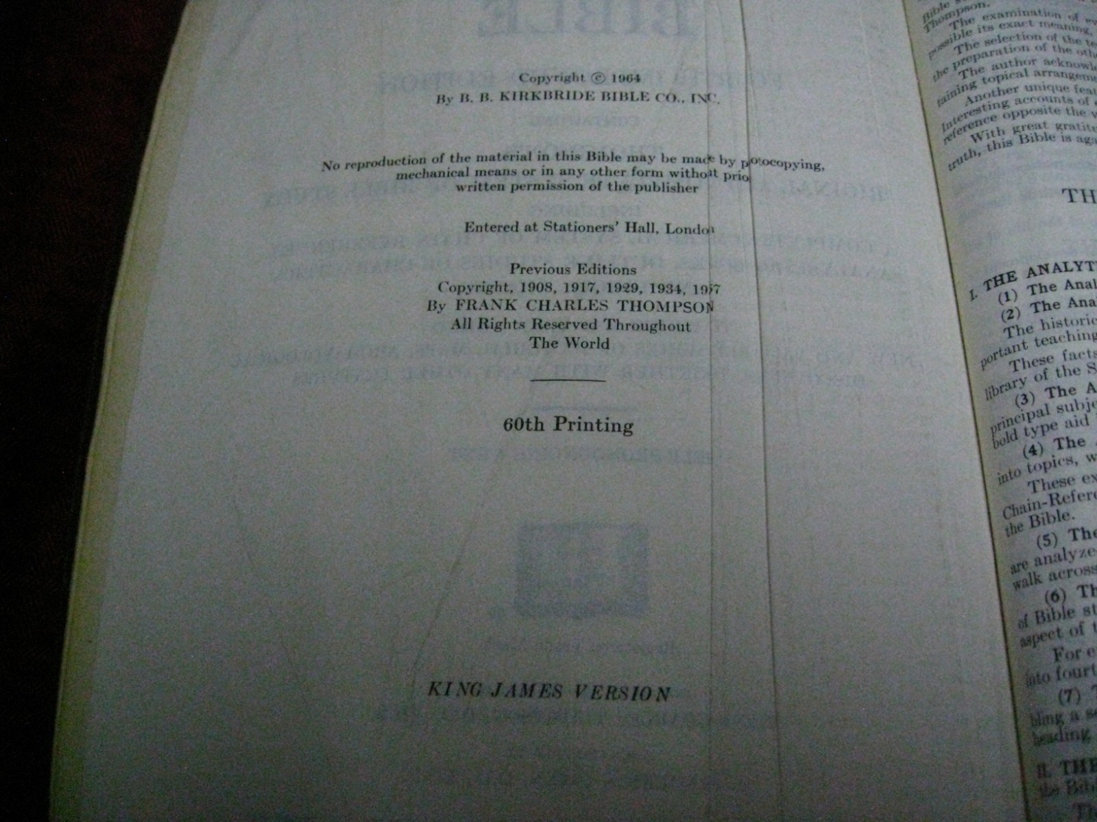 1964 KJV Red-Letter Fourth Improved Edition Thompson Chain Study Bible ENG