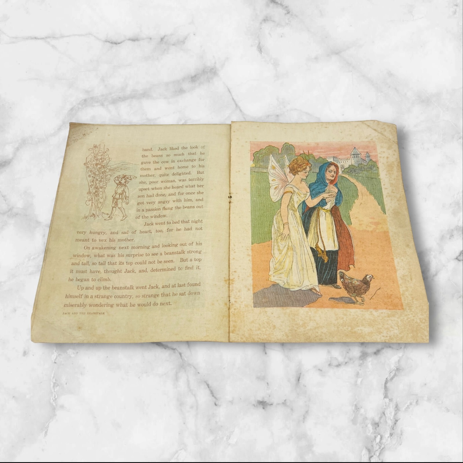 Antique 1912 Children’s Linen Book – Jack and The Bean Stalk Donohue Fairy Tale