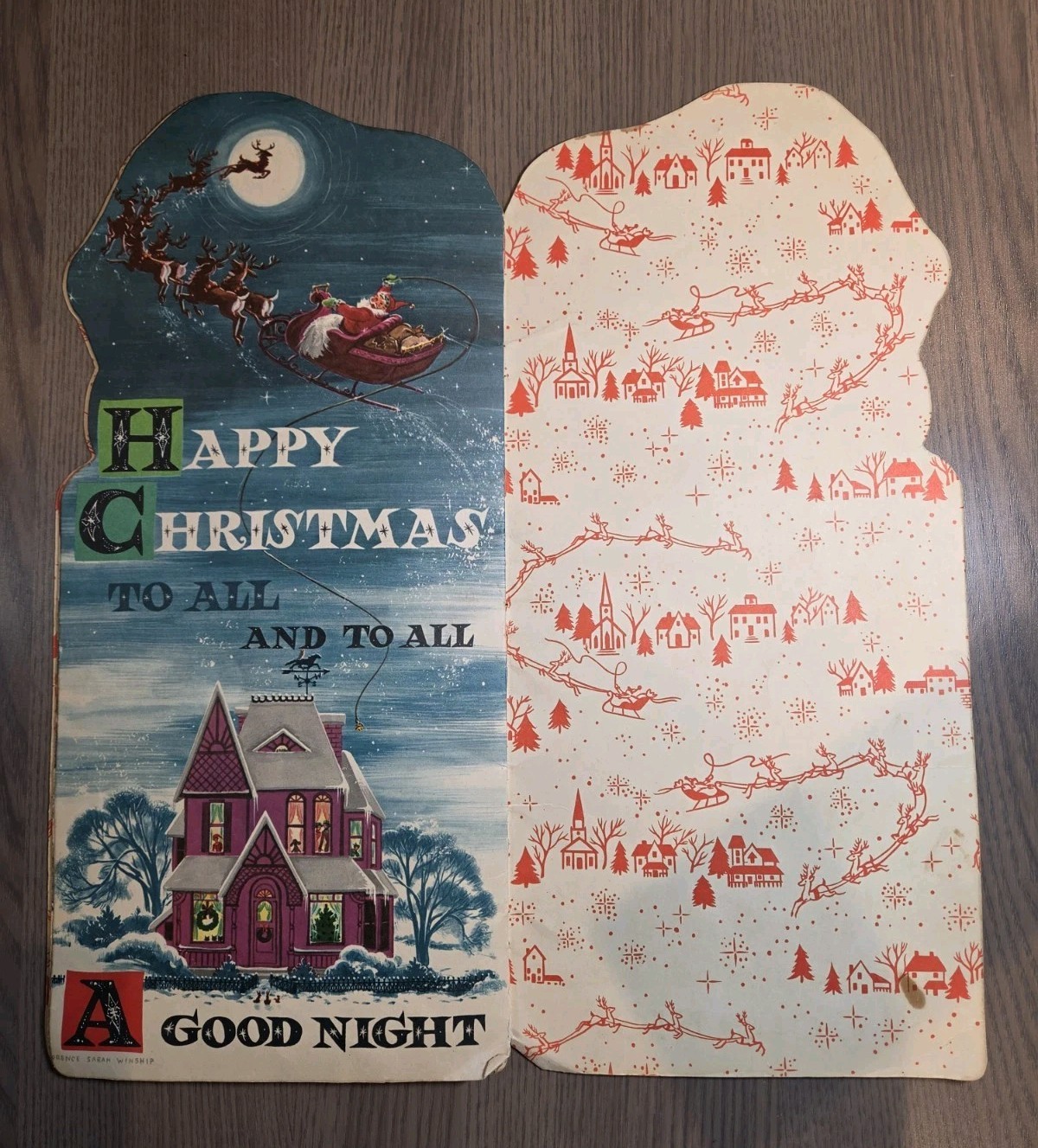 1958 Night Before Christmas Die Cut Santa Book Whitman Florence Sarah Winship