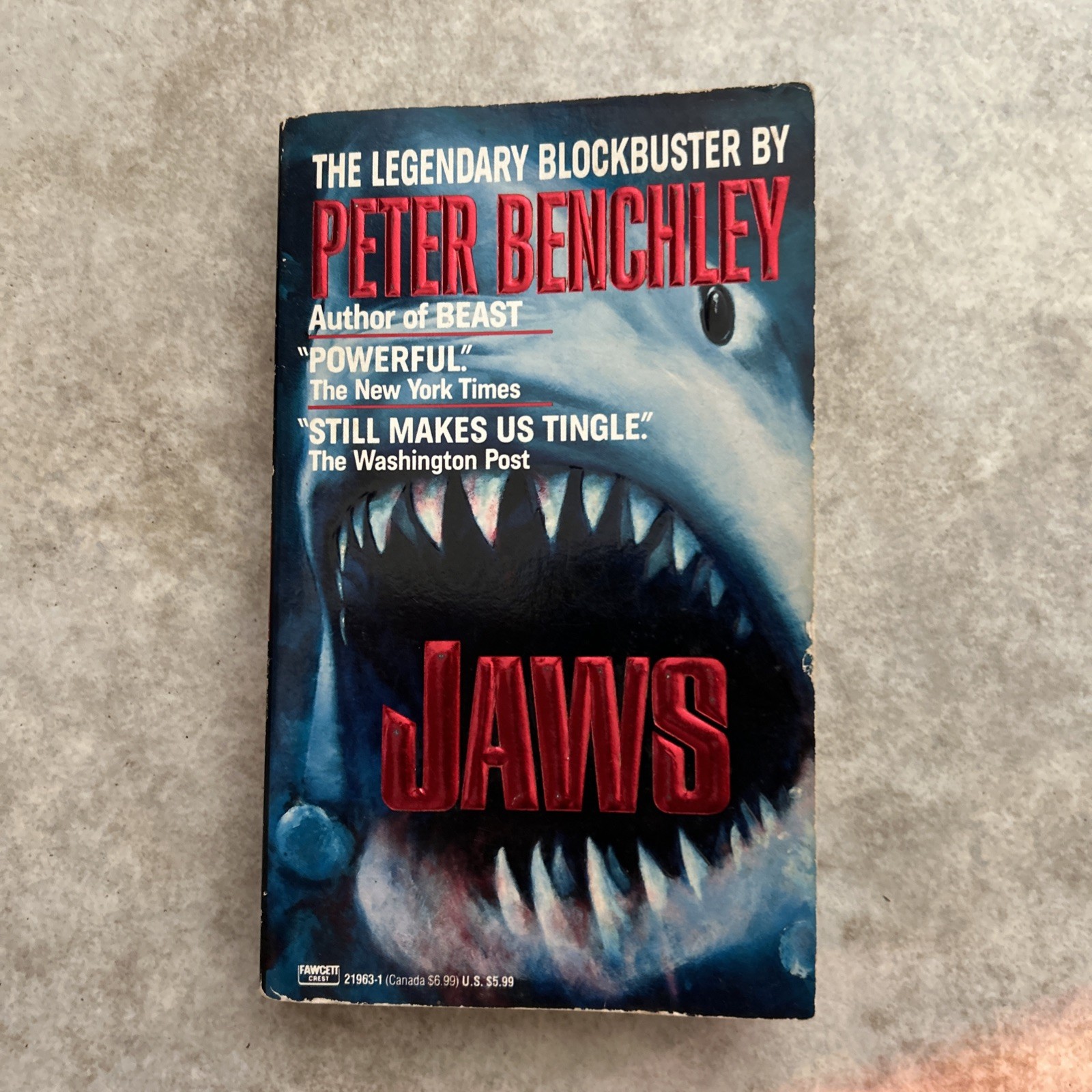 Jaws By Peter Benchley (Book, 1991, 1st Ed 4th Print) Vintage Paperback Horror