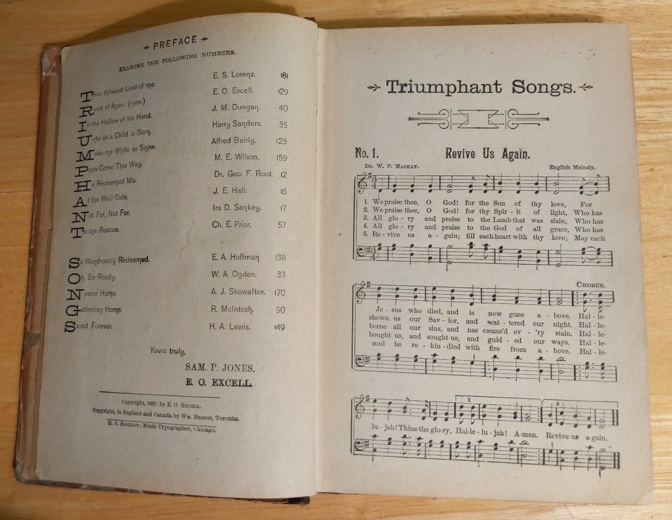 TRIUMPHANT SONGS No.1 by E. O. Excell 1887 HC 224 Pages Excellent condition
