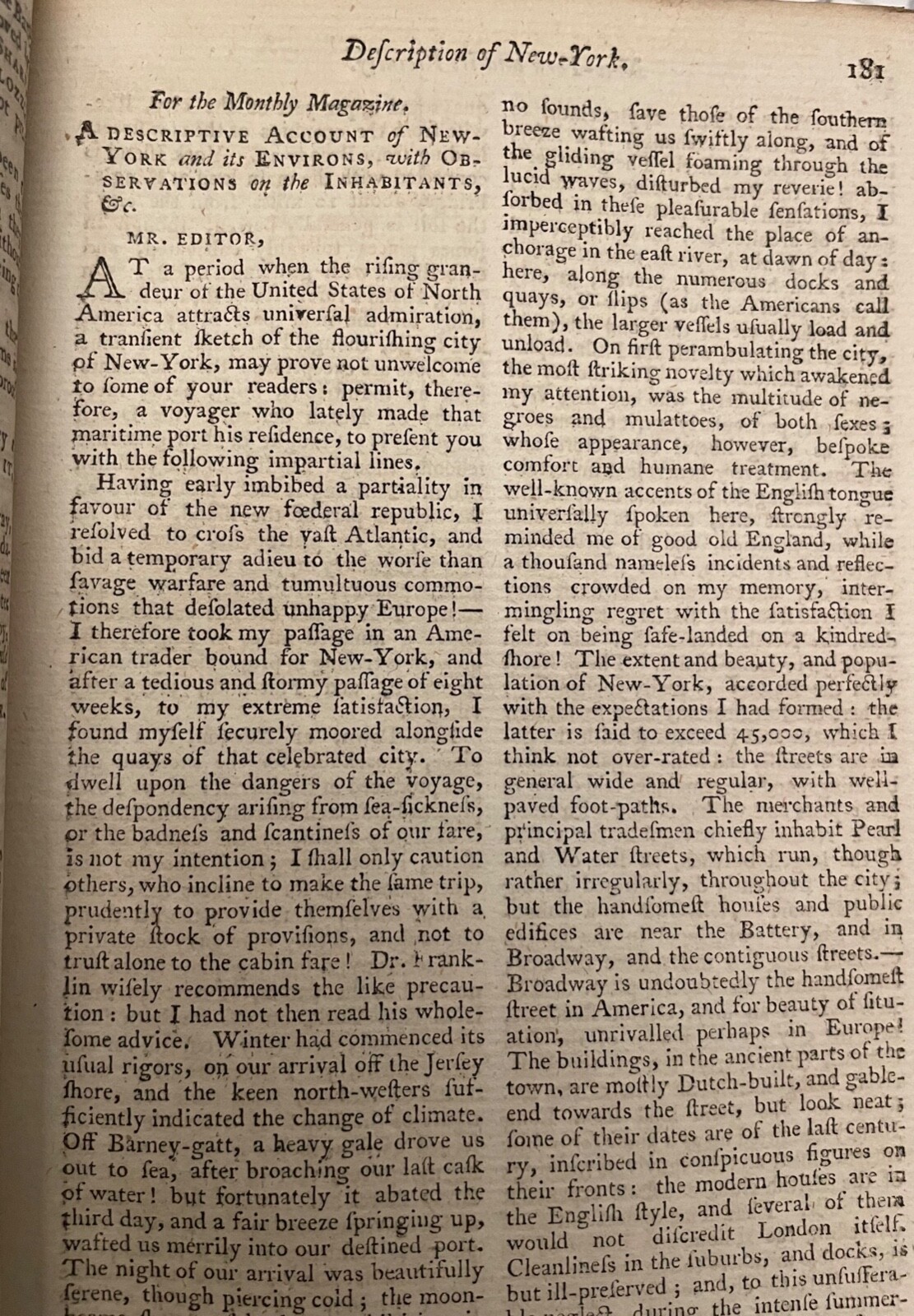 1798 MONTHLY MAGAZINE TRAVELING IN NEW YORK CITY NJ PA MISSOURI TRIBES ~ Binding