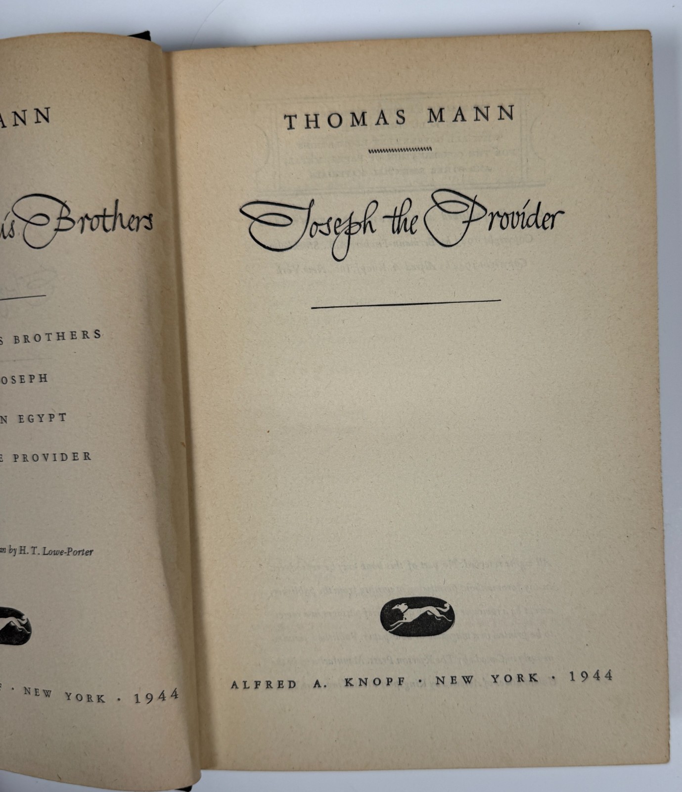 1944 Thomas Mann Joseph the Provider First Edition Alfred Knopf HC Nobel Prize