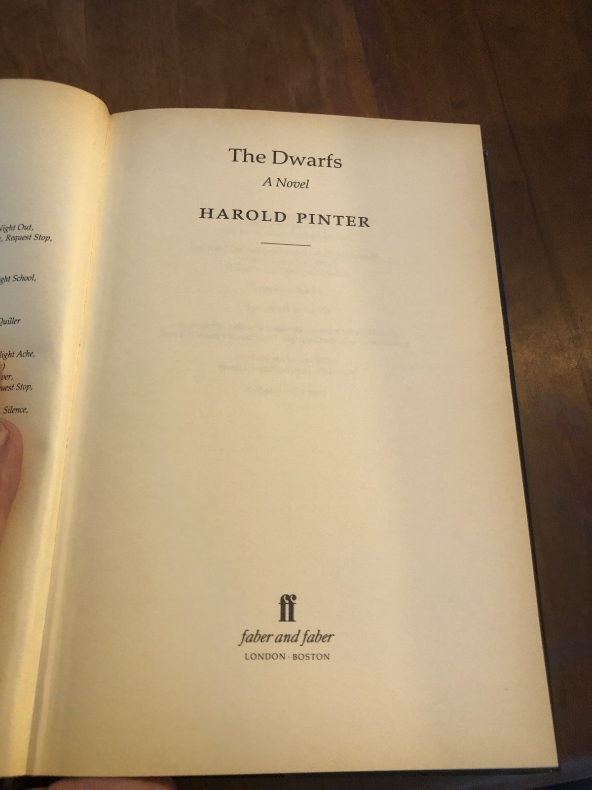 Harold Pinter / The Dwarfs / 1st Ed. / HCDJ / Faber & Faber, 1990