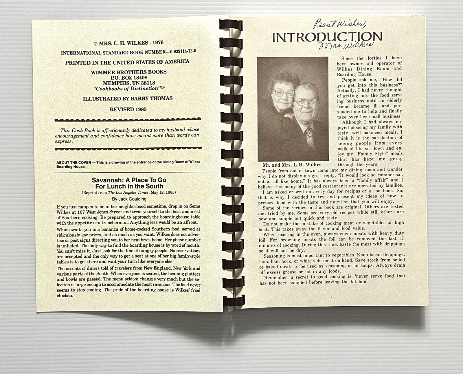 Famous Recipes from Mrs. Wilkes’ Boarding House SIGNED Cookbook SB 1985