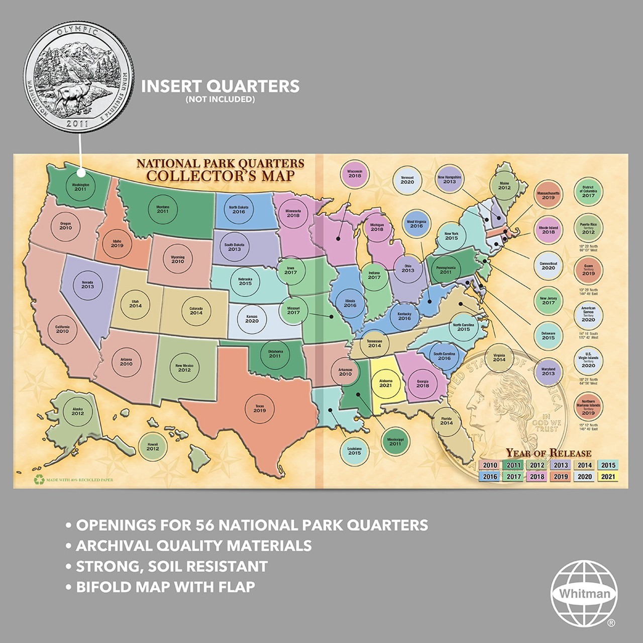 National Park Quarters Collection Map Coin Collector Christmas Gift Album Folder