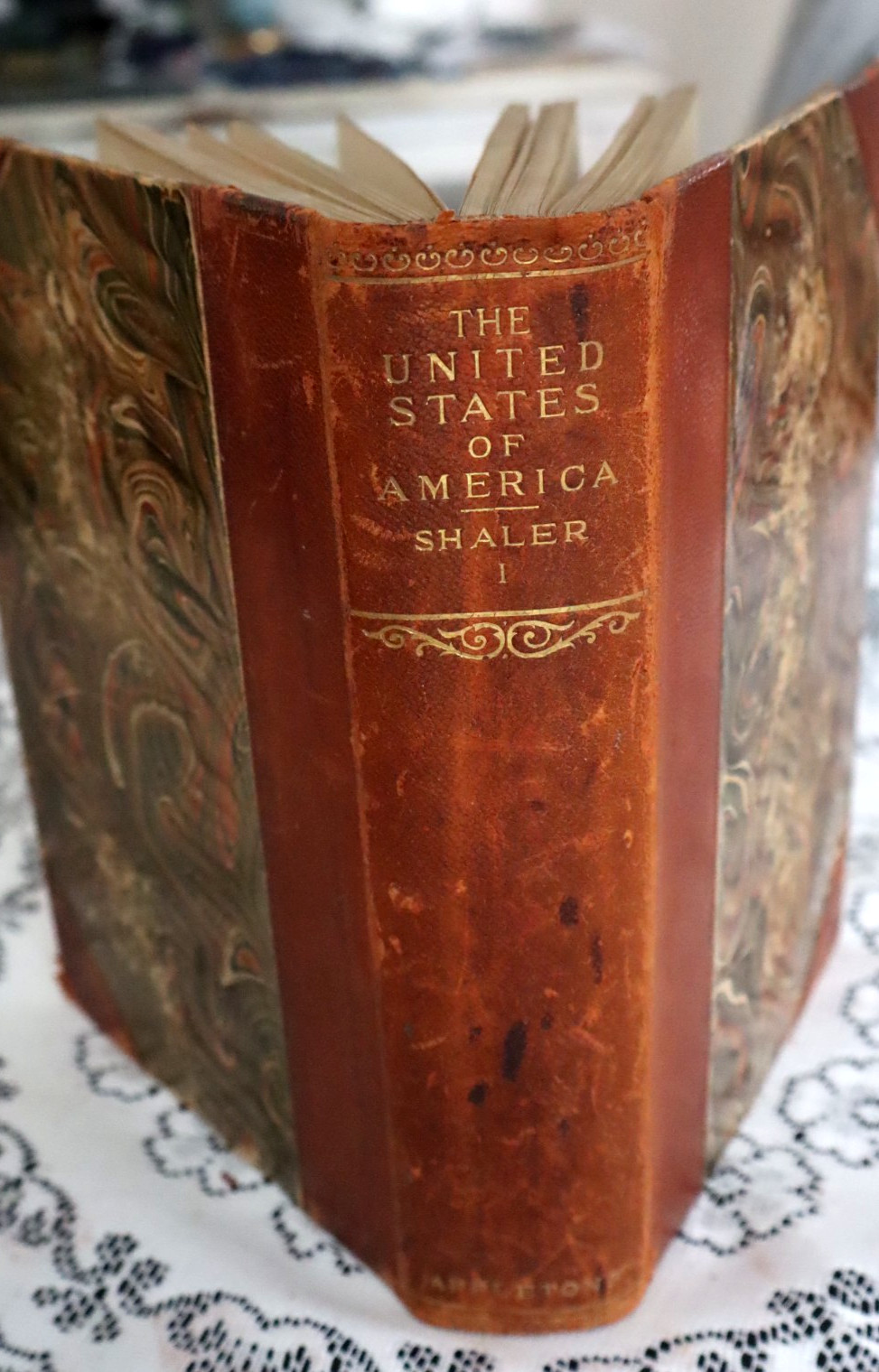 RARE ANTQ LEATHER BOOKS; THE UNITED STATES OF AMERICA IN 3 VOL, N SHALER, 1898