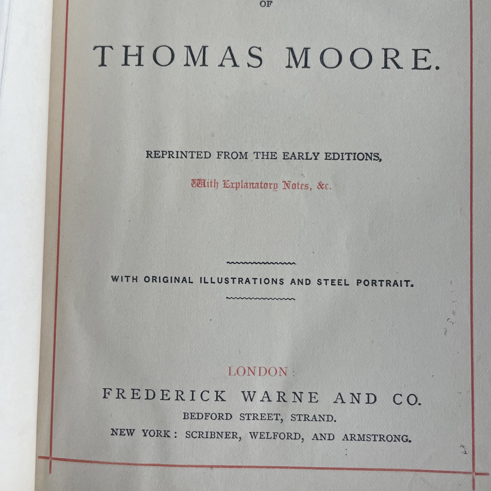 Thomas Moore Poetical Works The Chandos Poet Antique Book Frederick Warne