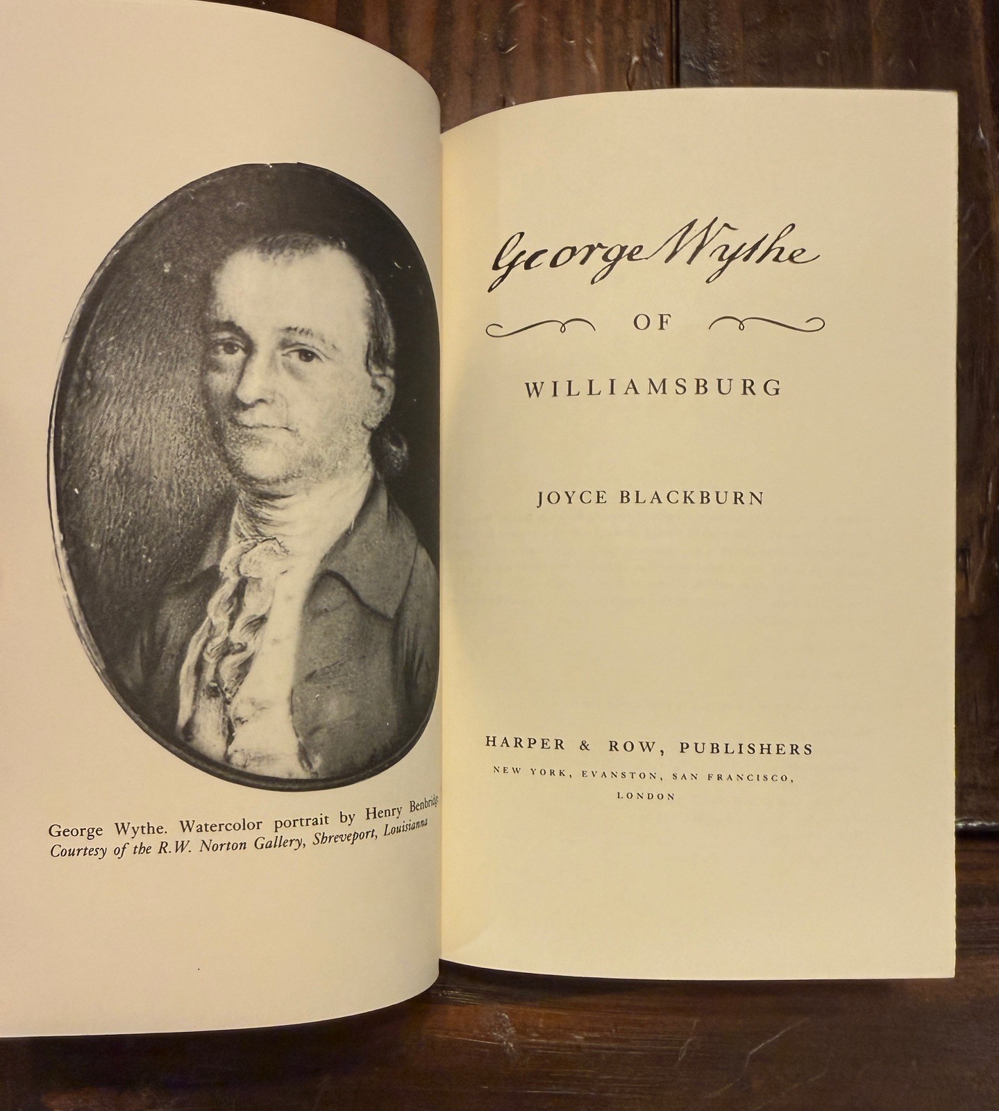George Wythe of Williamsburg by Joyce Blackburn Signed 1st Harper & Row HC DJ