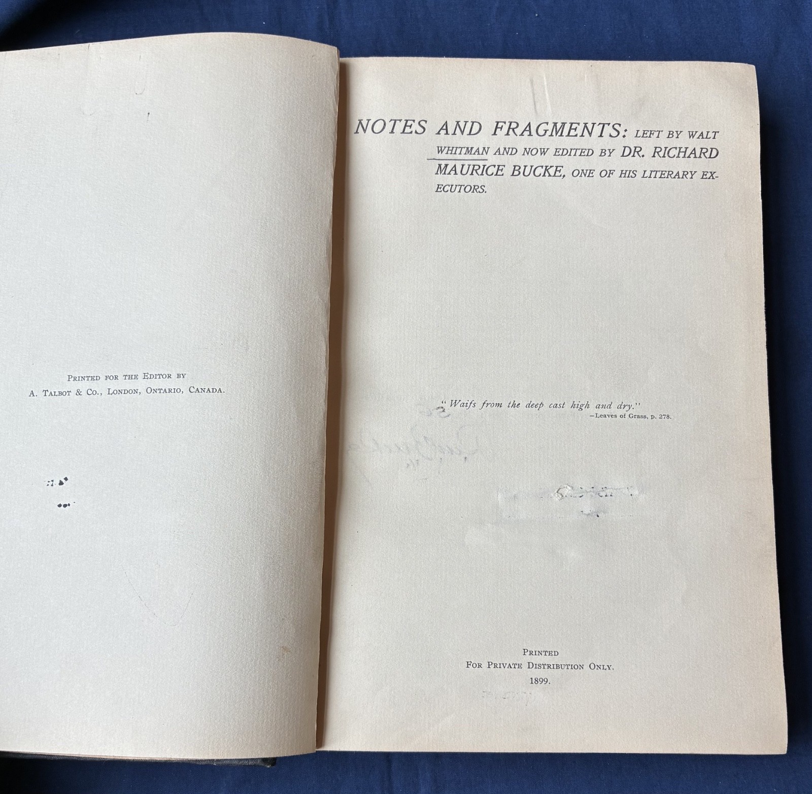 1899 Walt Whitman NOTES AND FRAGMENTS Signed Limited Edition No. 56 R.M. Bucke
