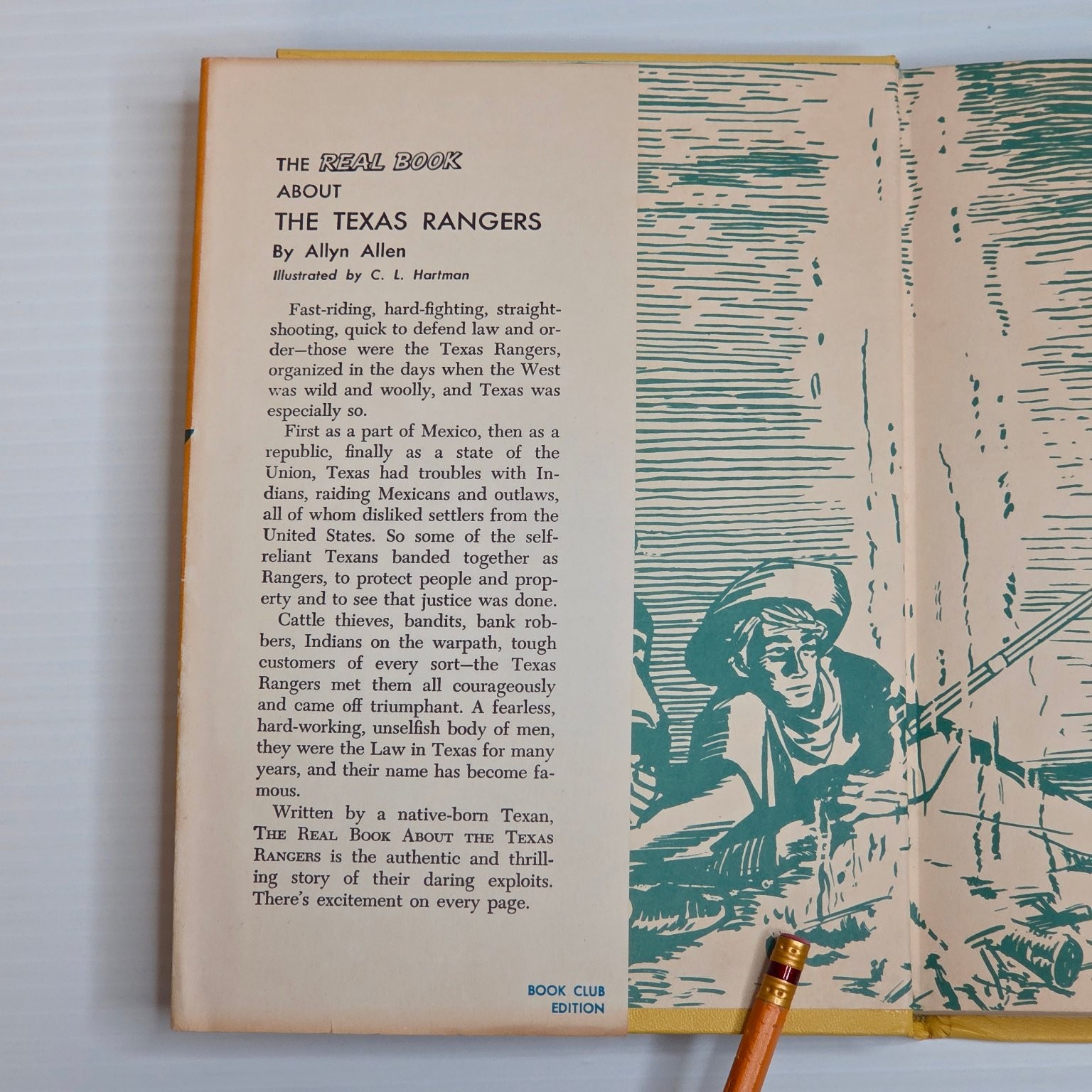 The REAL BOOK about THE TEXAS RANGERS Allyn Allen 1952 Illustrated Book Club DJ
