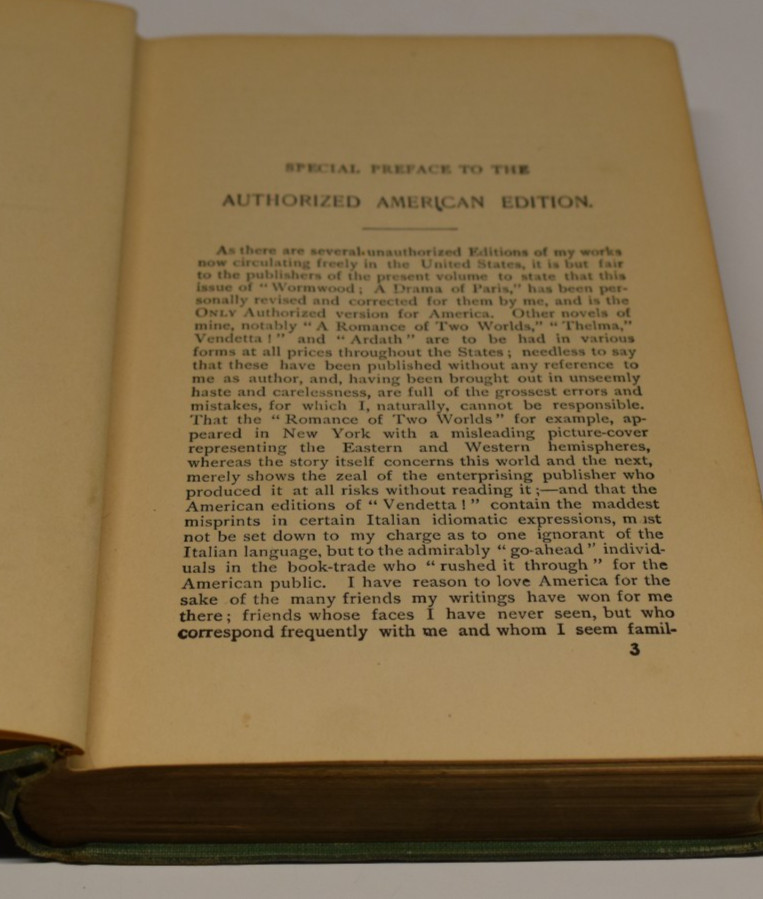 1890 WORMWOOD by MARIE CORELLI paris love betrayal friends