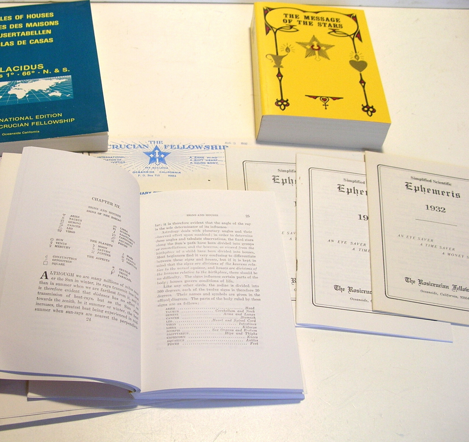 Rosicrucian Fellowship Books Astrology, Message of the Stars Tables of Houses