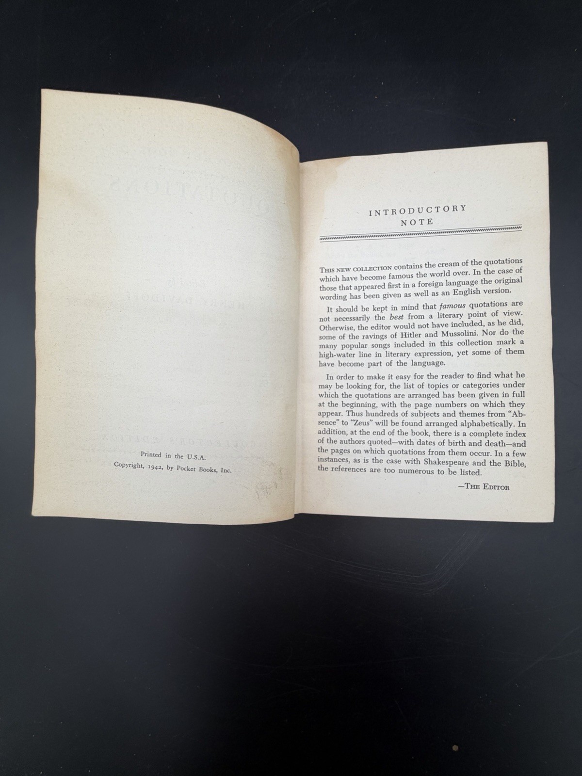 Vintage 1942 The Pocket Book Of Quotations Collector’s Edition Henry Davidoff