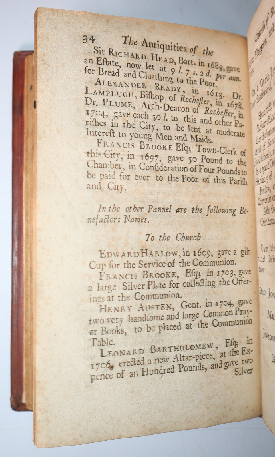 1717 History and Antiquities of the Cathedral Church of ROCHESTER Rawlinson 1st