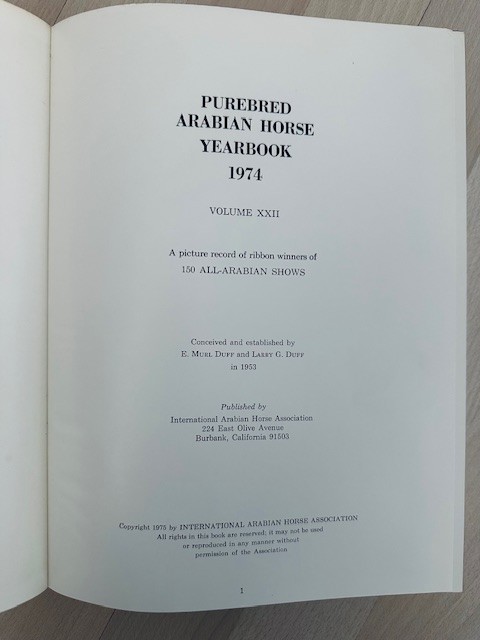 Arabian Horse Yearbook 1974 IAHA Vol XXll Arabian Horse Books / Memorabilia