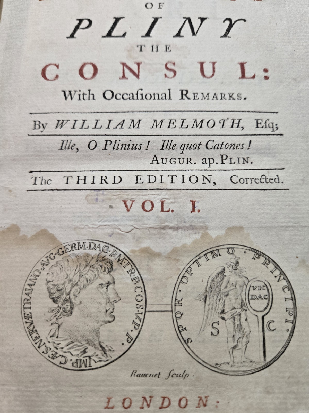 18th Century two volumes of an antique, leather-bound edition of Pliny’s Letters