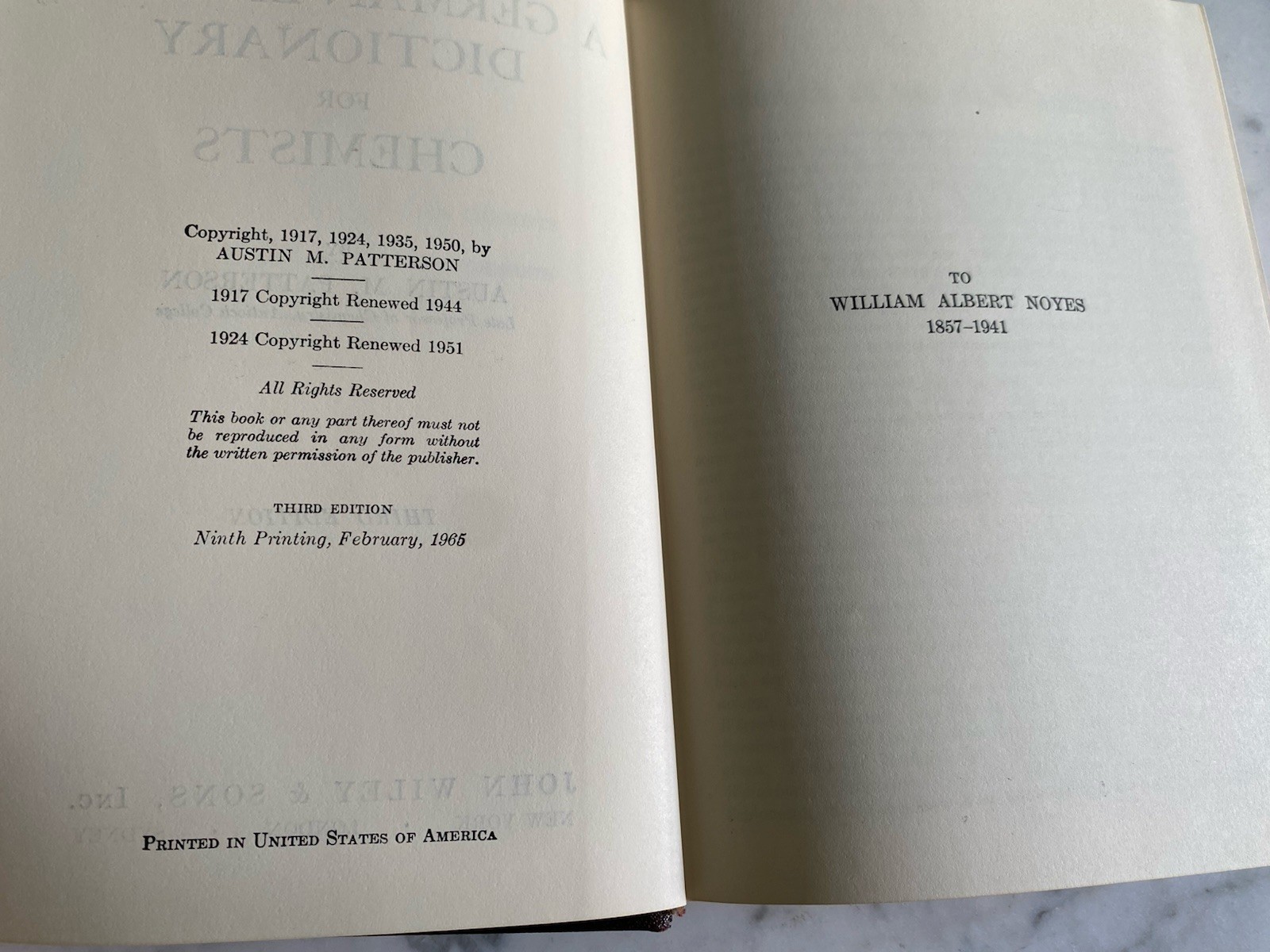 Vintage Book: A German English Dictionary for Chemists Patterson 1965 Wiley