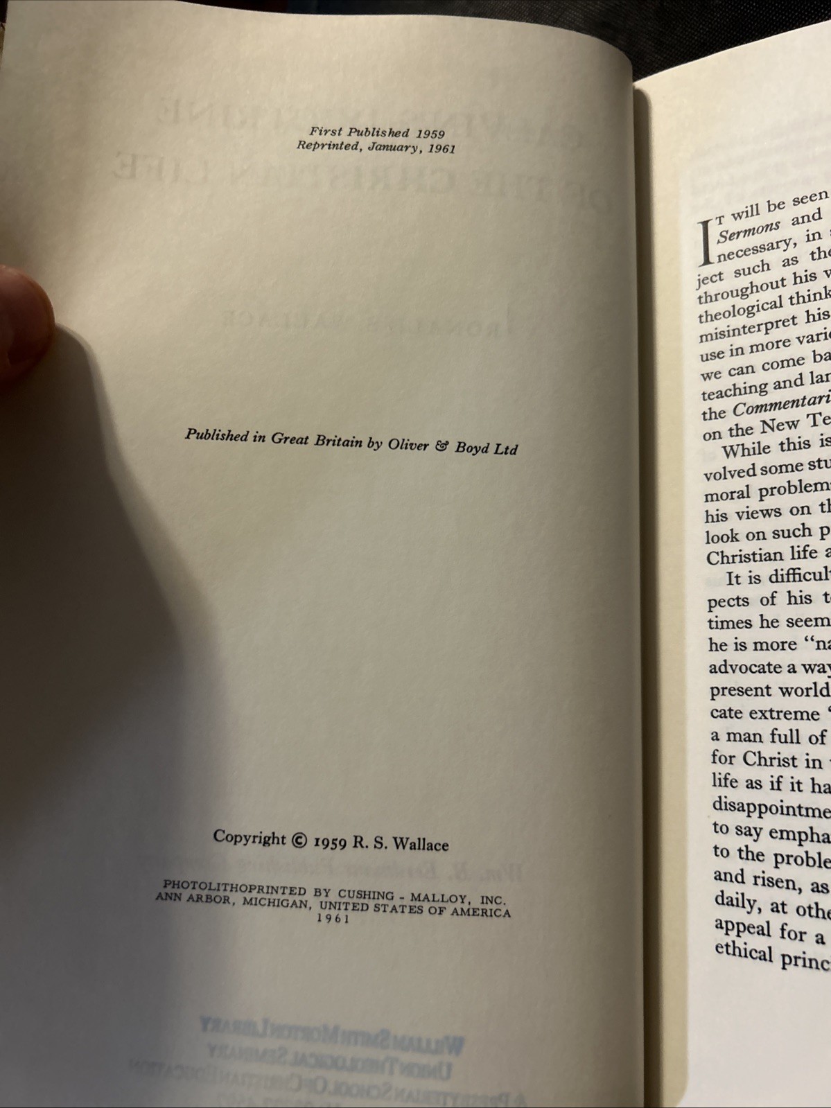 Rare Book, 1961, Calvin’s Doctrine Of The Christian Life, Ronald S Wallace