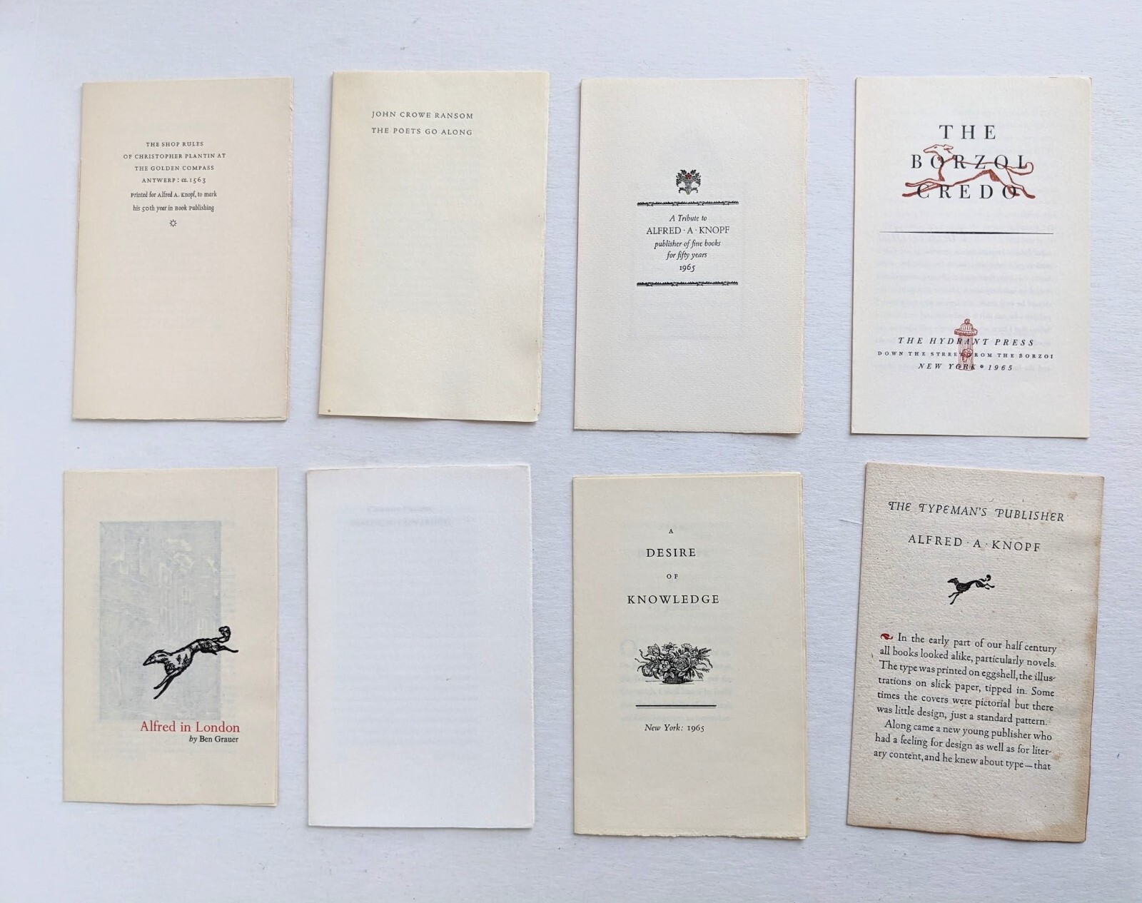 KEEPSAKE FOR ALFRED A. KNOPF w/ 50 SMALL-PRESS FINE-PRINTINGS + 2 SIGNED LETTERS