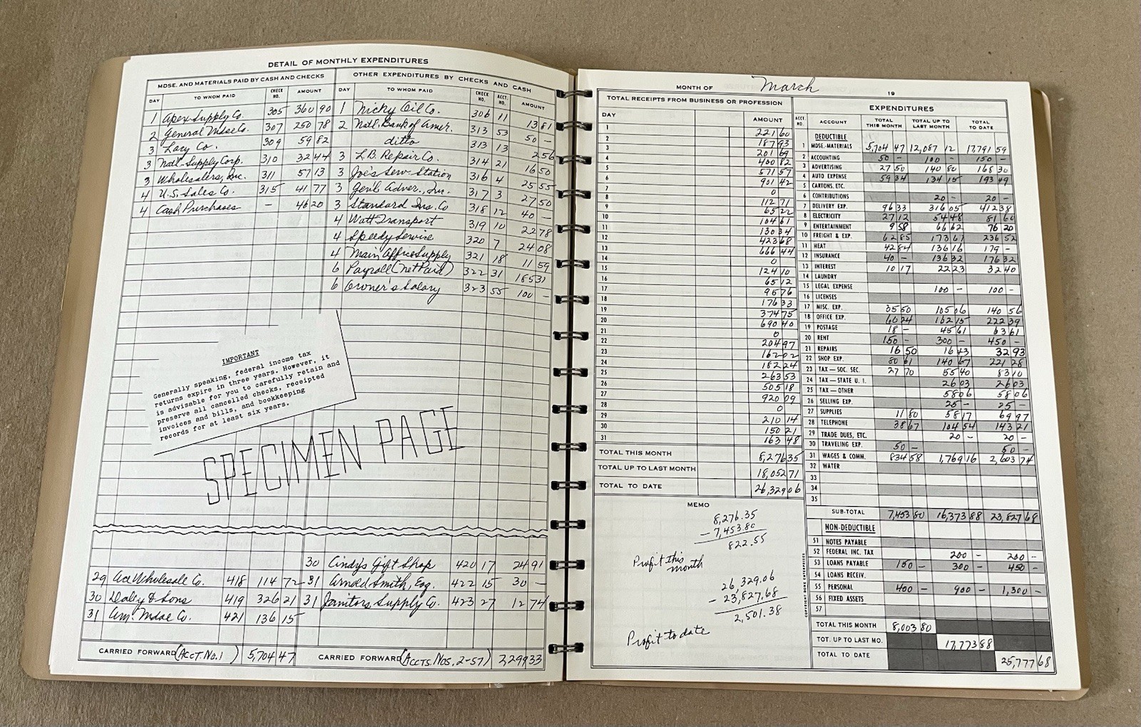 1983 DOME Spiral Bound Simplified Monthly Bookkeeping Record PICCHIONE No. 612