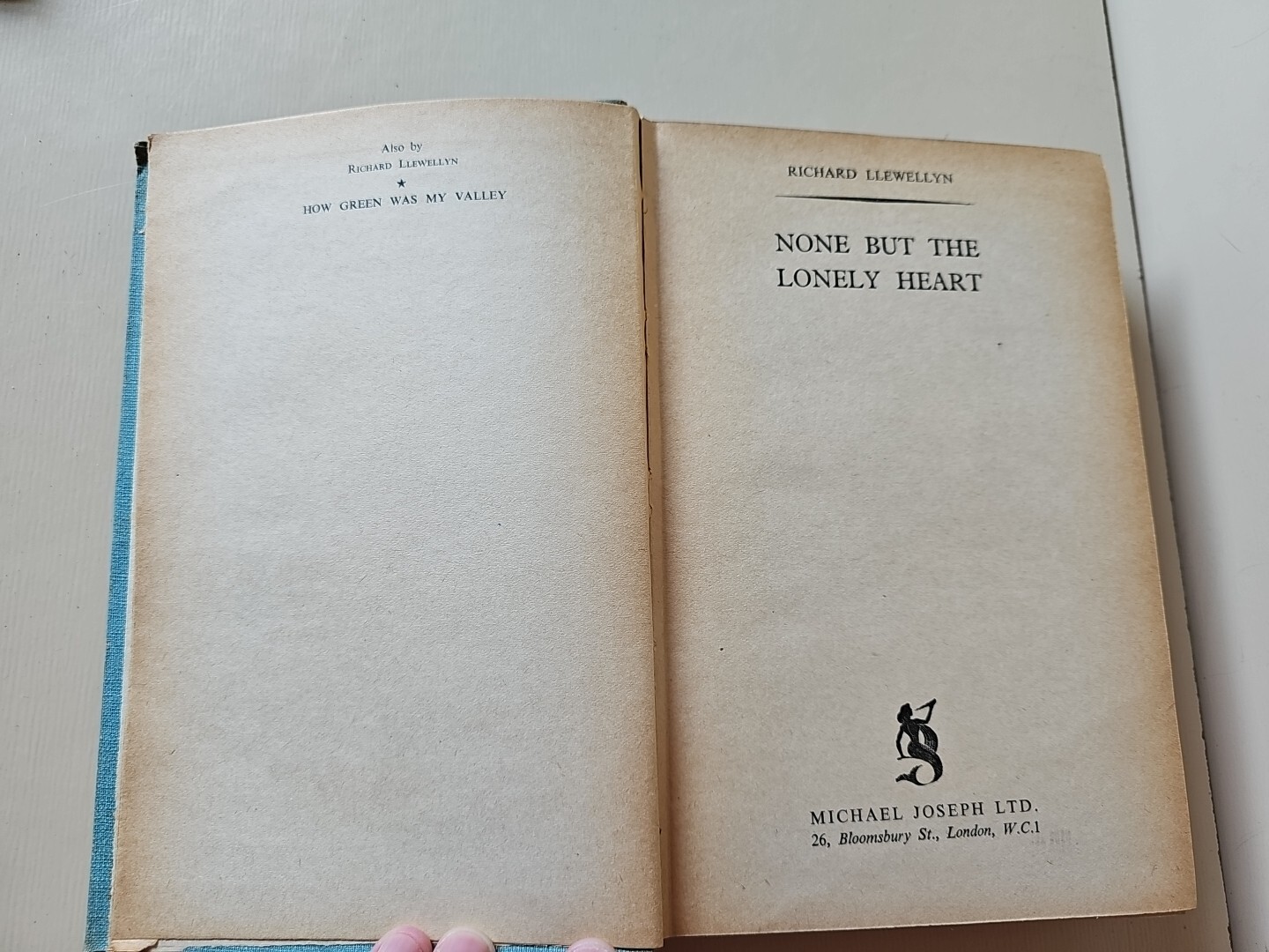 None But The Lonely Heart By Richard Llewellyn 1943 Vintage HB Book