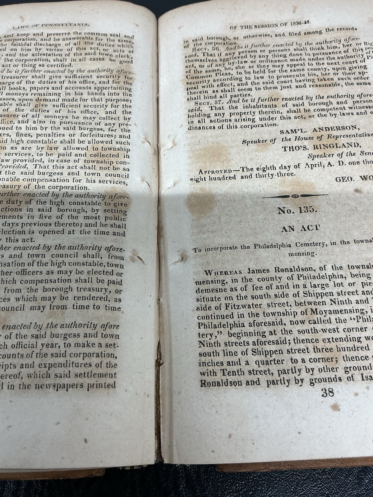 Antique Book Laws Of The General Assembly State Of Pennsylvania 1832-1833