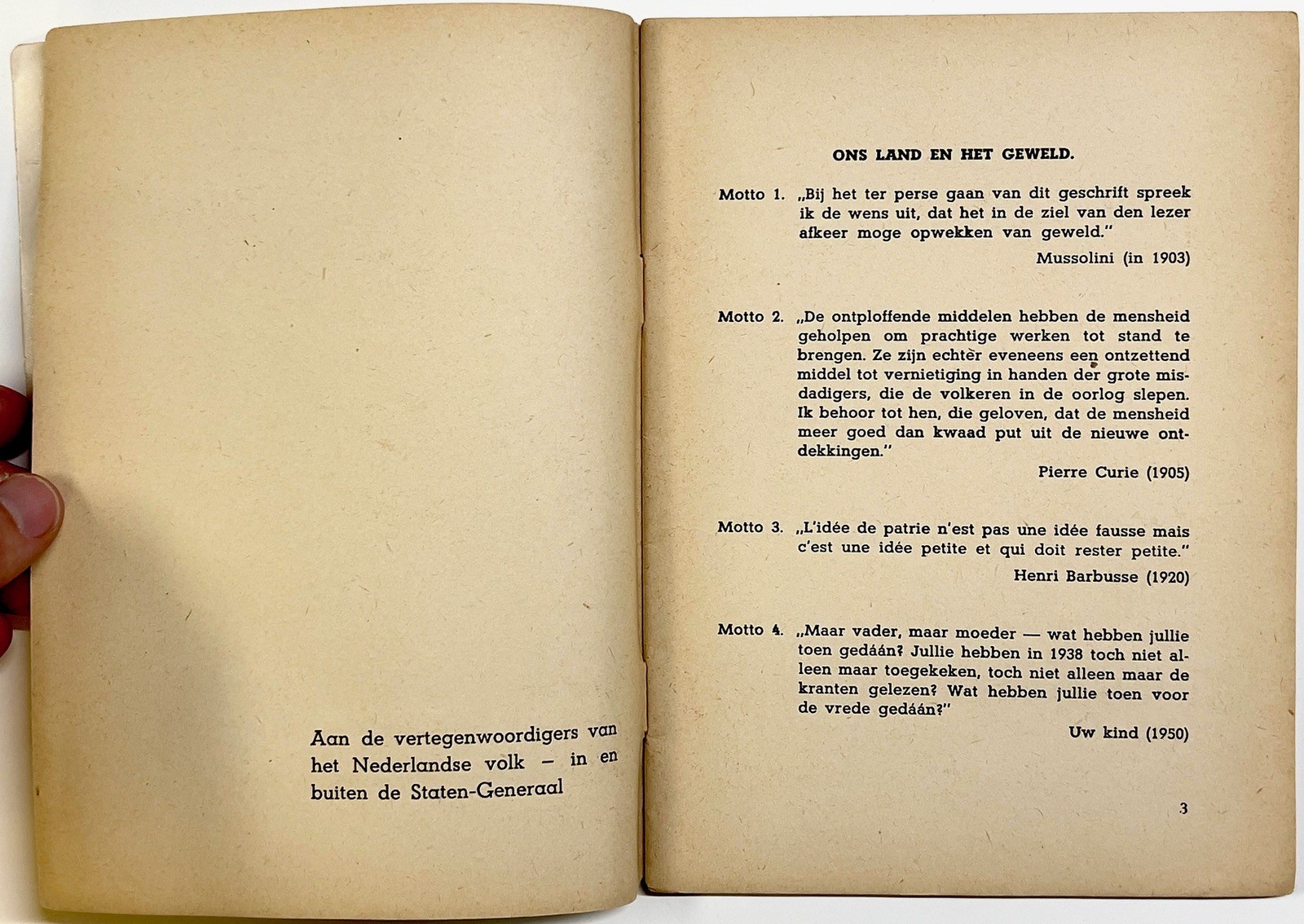 1938 ONS LAND EN HET GEWELD VIRULY DUTCH PACIFIST PEACE KLM AVIATION 1ST ED RARE