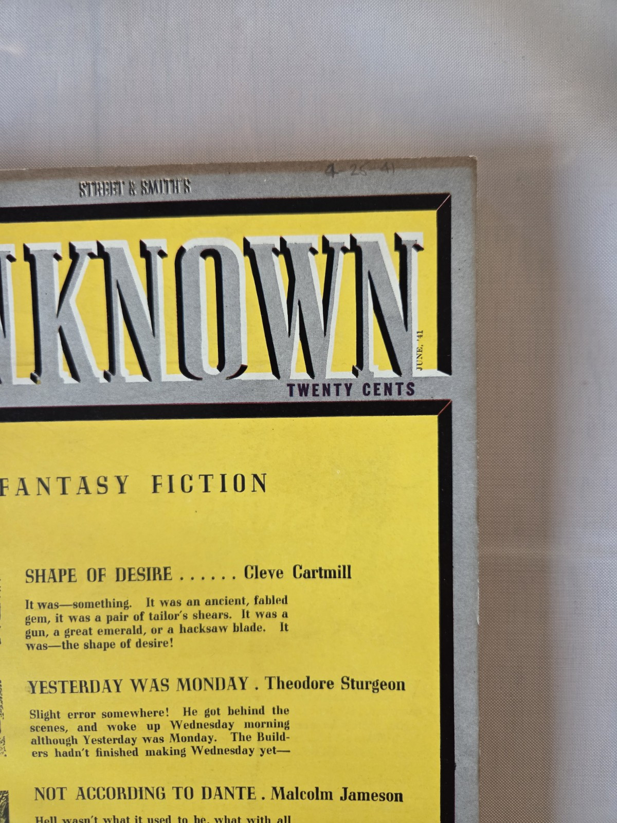 Unknown June 1941 Sturgeon Story Robert Weinberg Collection COA