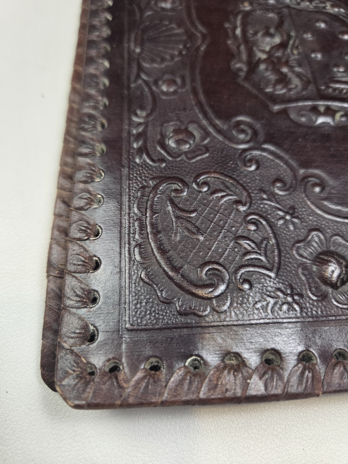 Vintage 1930s Leather Book Cover Italian Embossed Crest Crown & Griffon