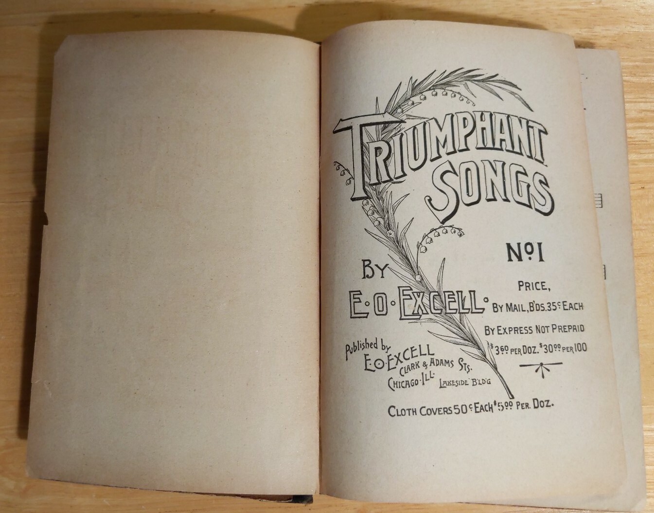 TRIUMPHANT SONGS No.1 by E. O. Excell 1887 HC 224 Pages Excellent condition