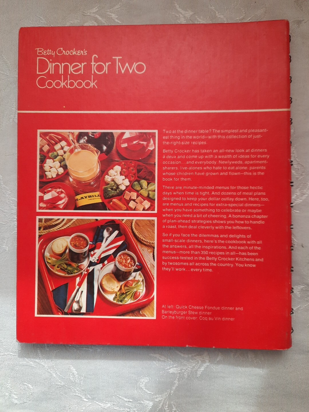 1973 Vintage Red Betty Crockers Dinner For Two Cookbook 2nd Printing SpiralBound