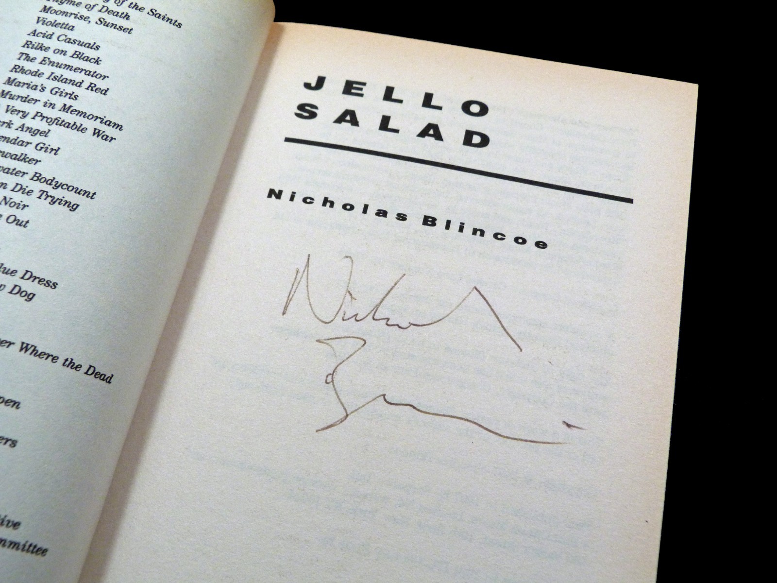 NICHOLAS BLINCOE signed Acid Casuals, and Jello Salad 1997 NEO-NOIR THRILLERS PB