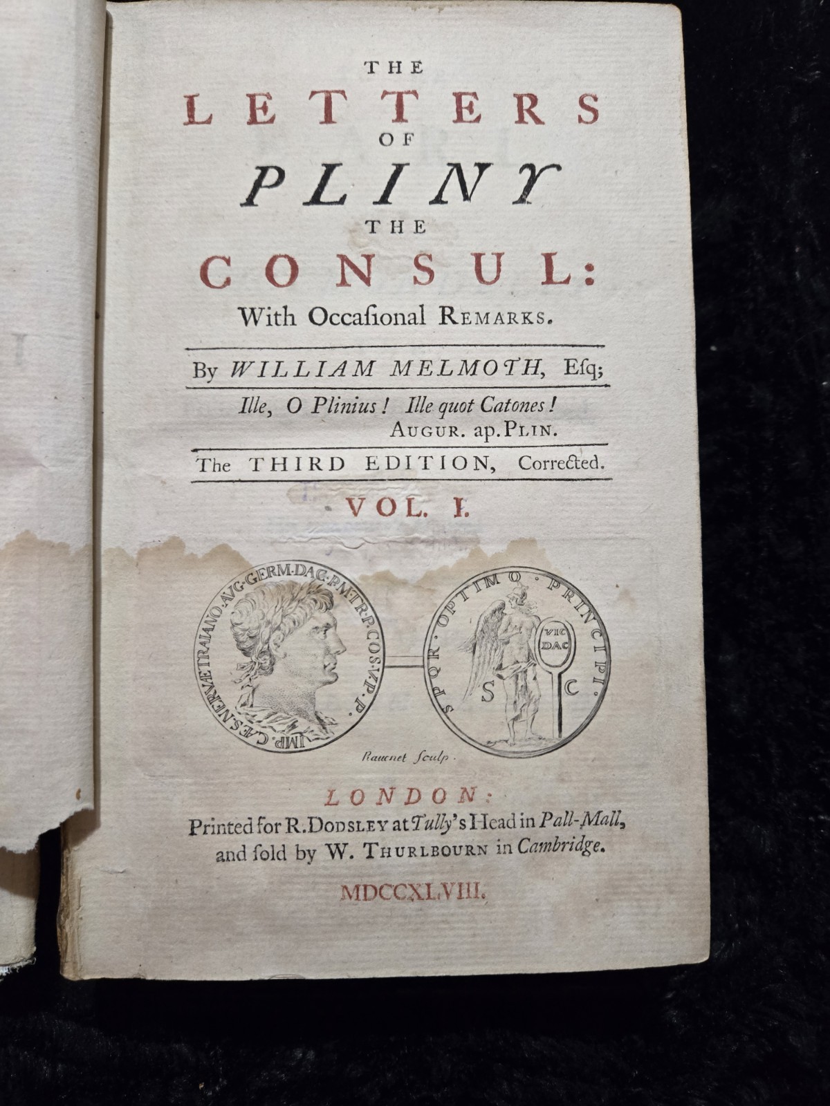 18th Century two volumes of an antique, leather-bound edition of Pliny’s Letters