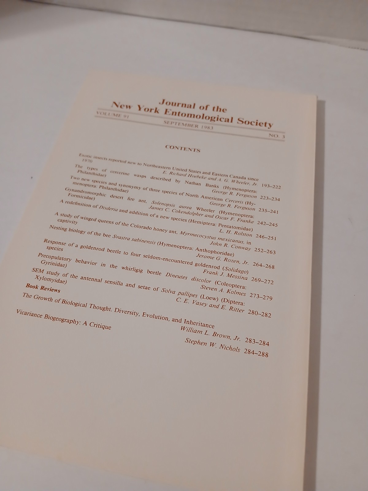 Journal of the New York Entomological Society September 1983 Vol 91 No 3