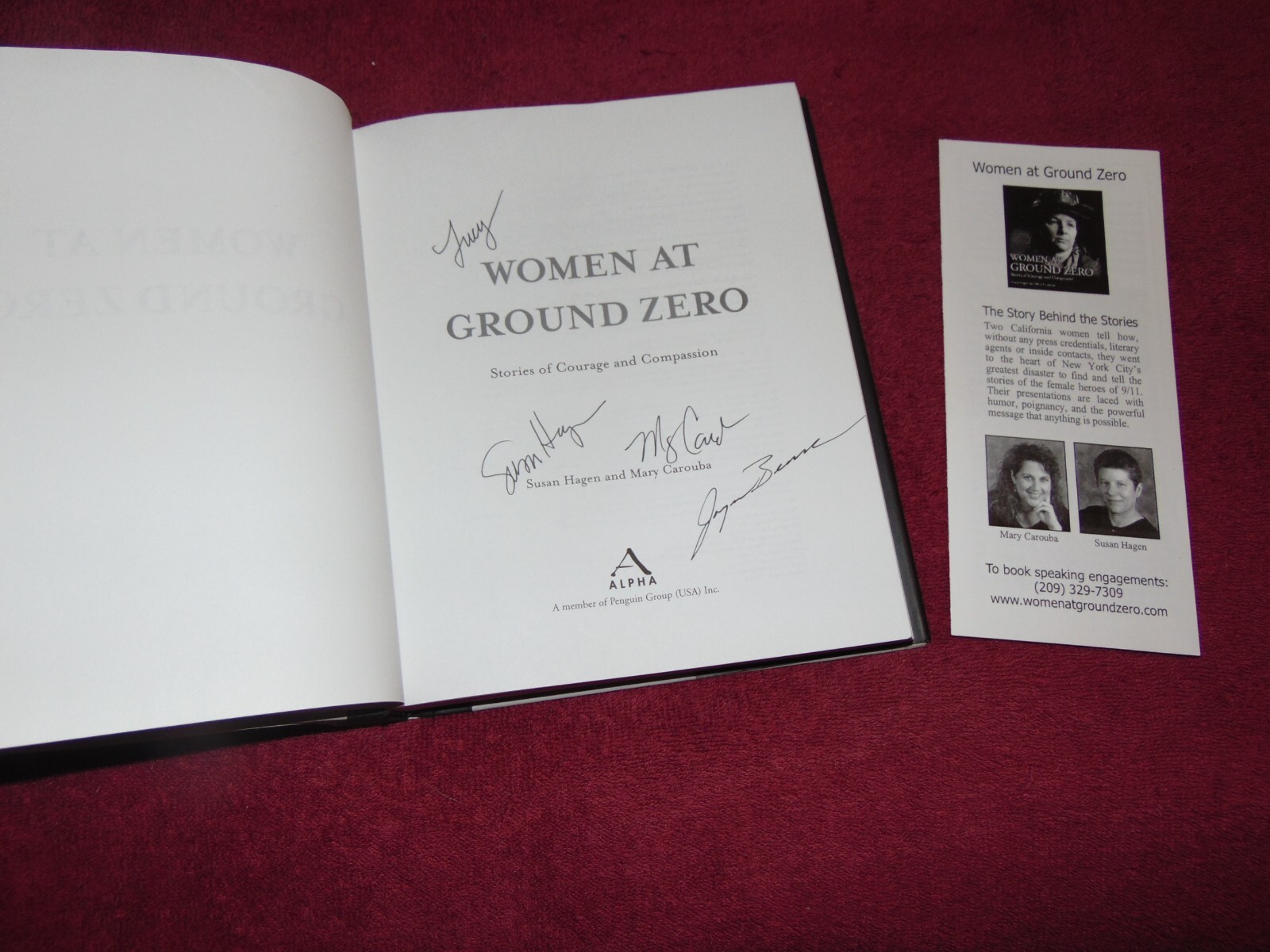 SIGNED 2002 1st/3rd HB/DJ BOOK “WOMEN AT GROUND ZERO” SUSAN HAGEN & MARY CAROUBA