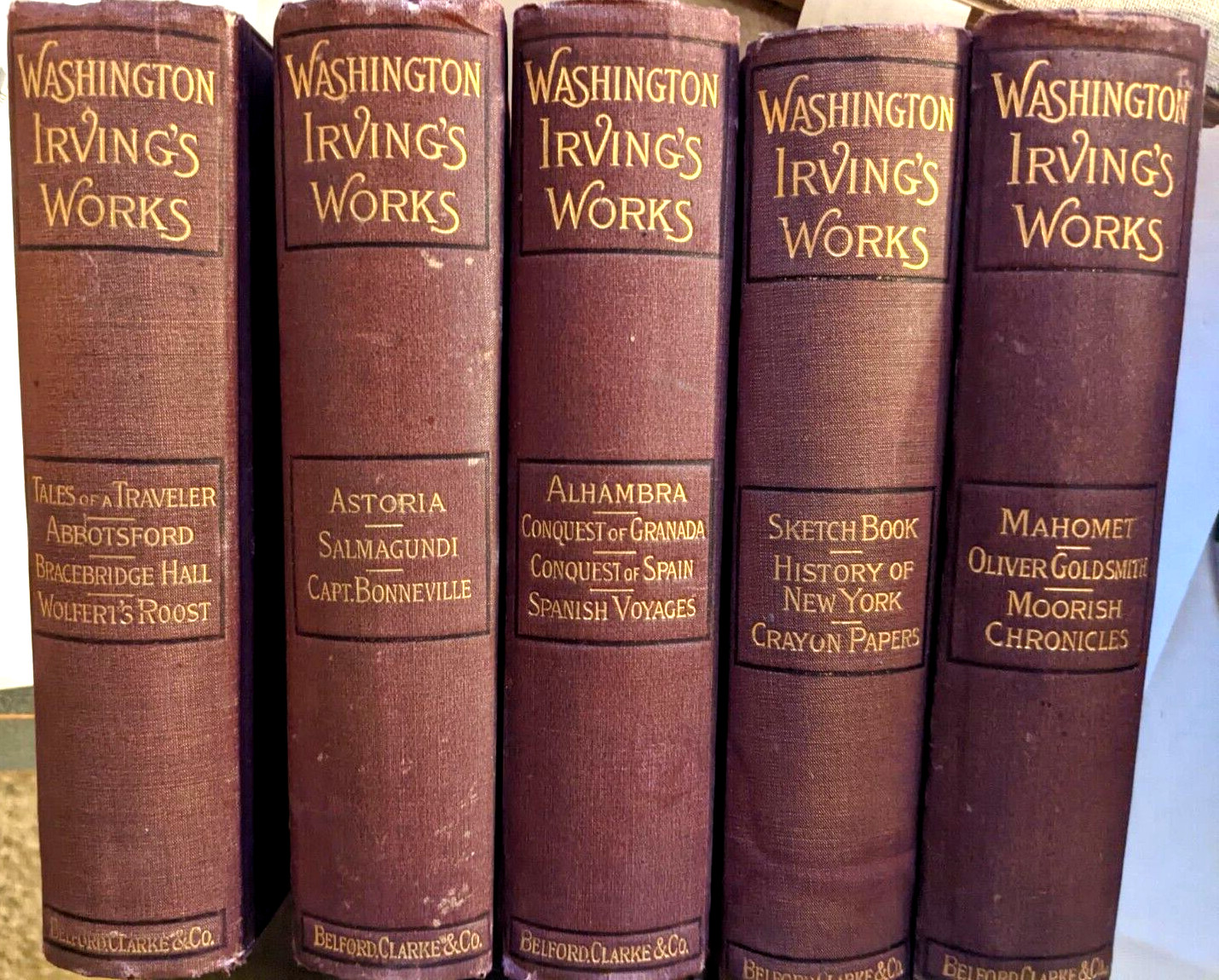 WASHINGTON IRVING’S WORKS, Circa 1890, 5 Vol. Set, VG+, Collectable, **RARE**