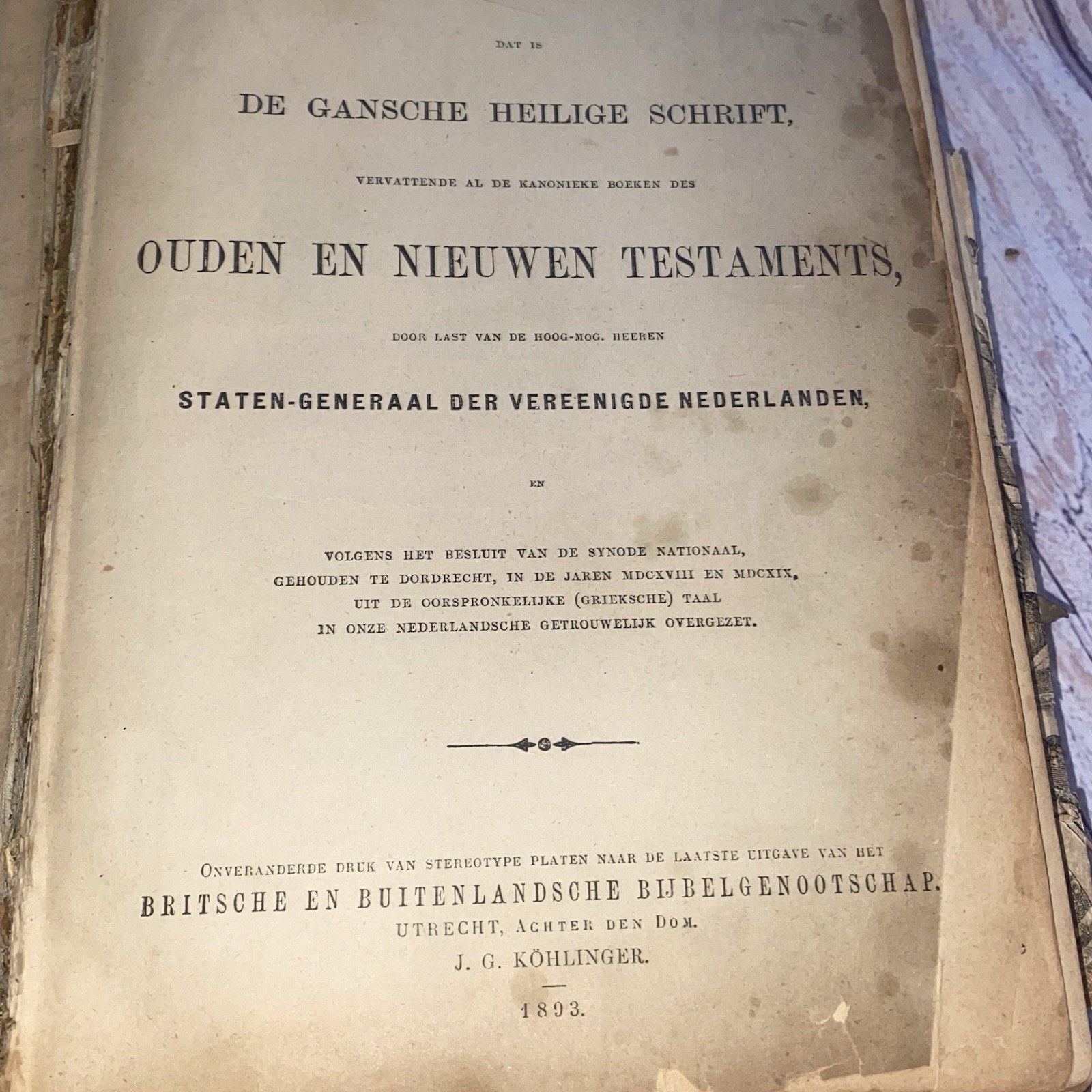 Antique 1893 Dutch Bible Bijbel Netherlands Family Bible Utrecht Leather Bound