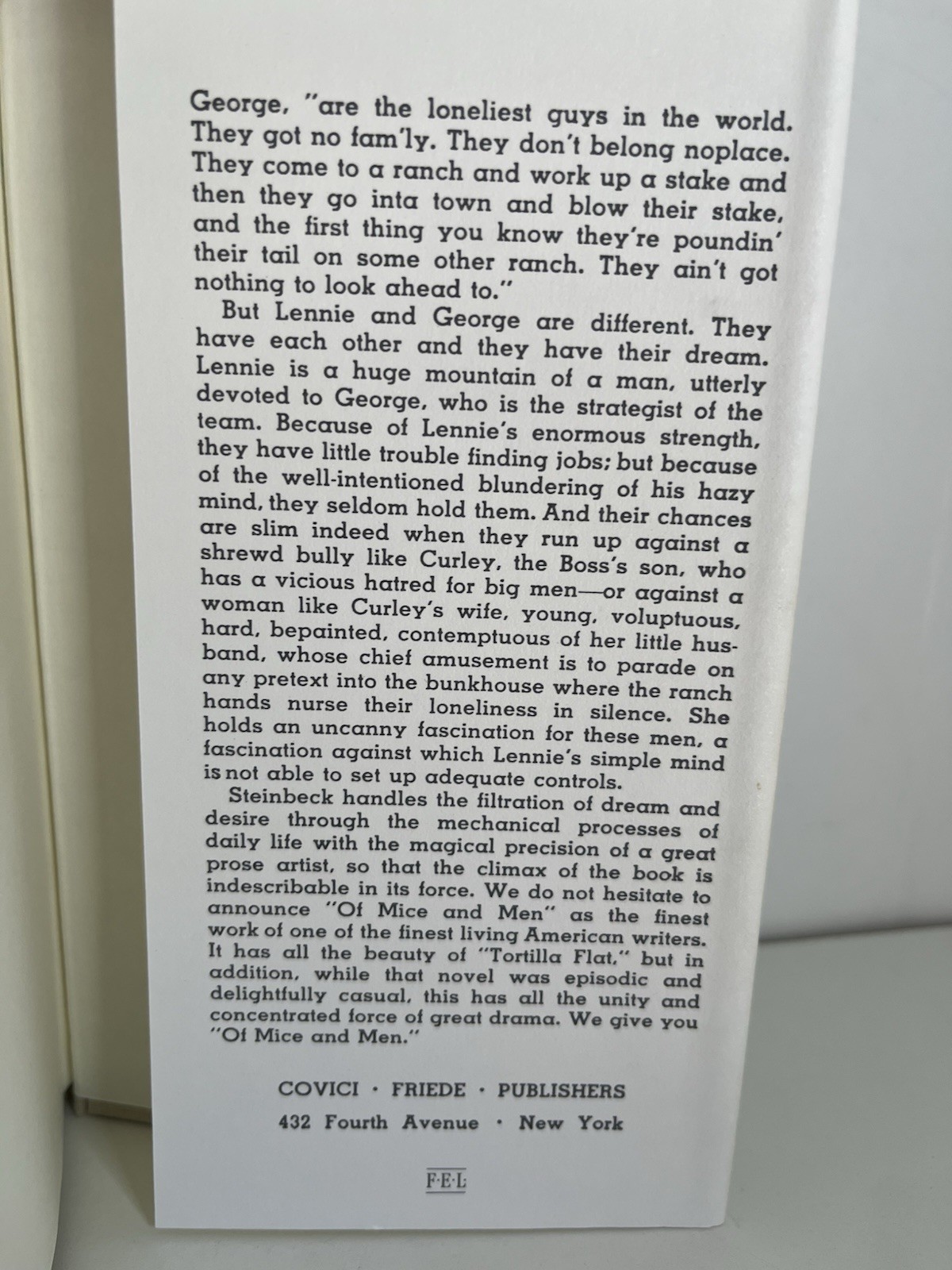 Of Mice and Men, John Steinbeck, First Edition Library, Facsimile