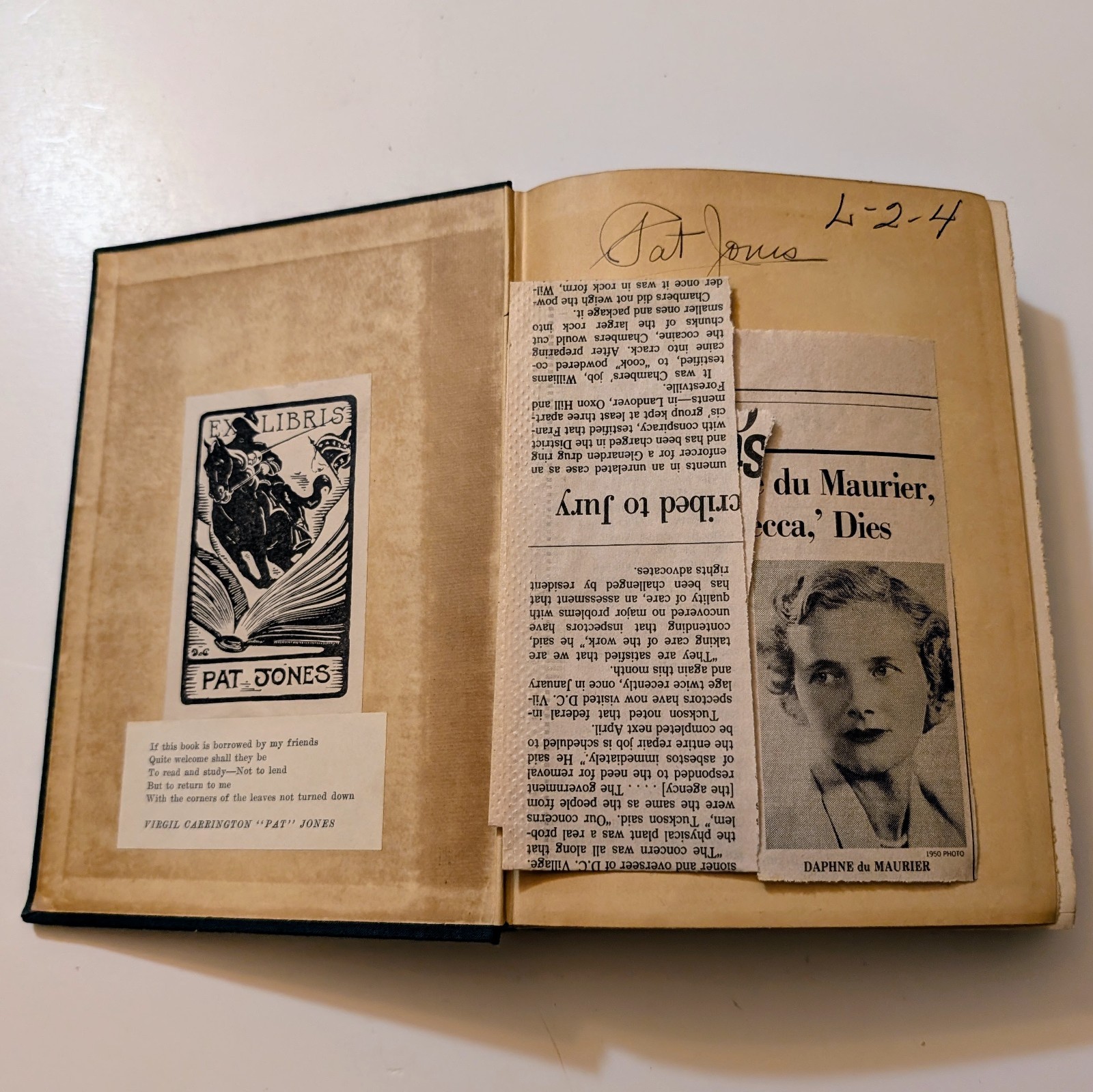 1938 Rebecca Daphne Du Maurier First Ed. Hardcover Vintage W/ Author Obituary