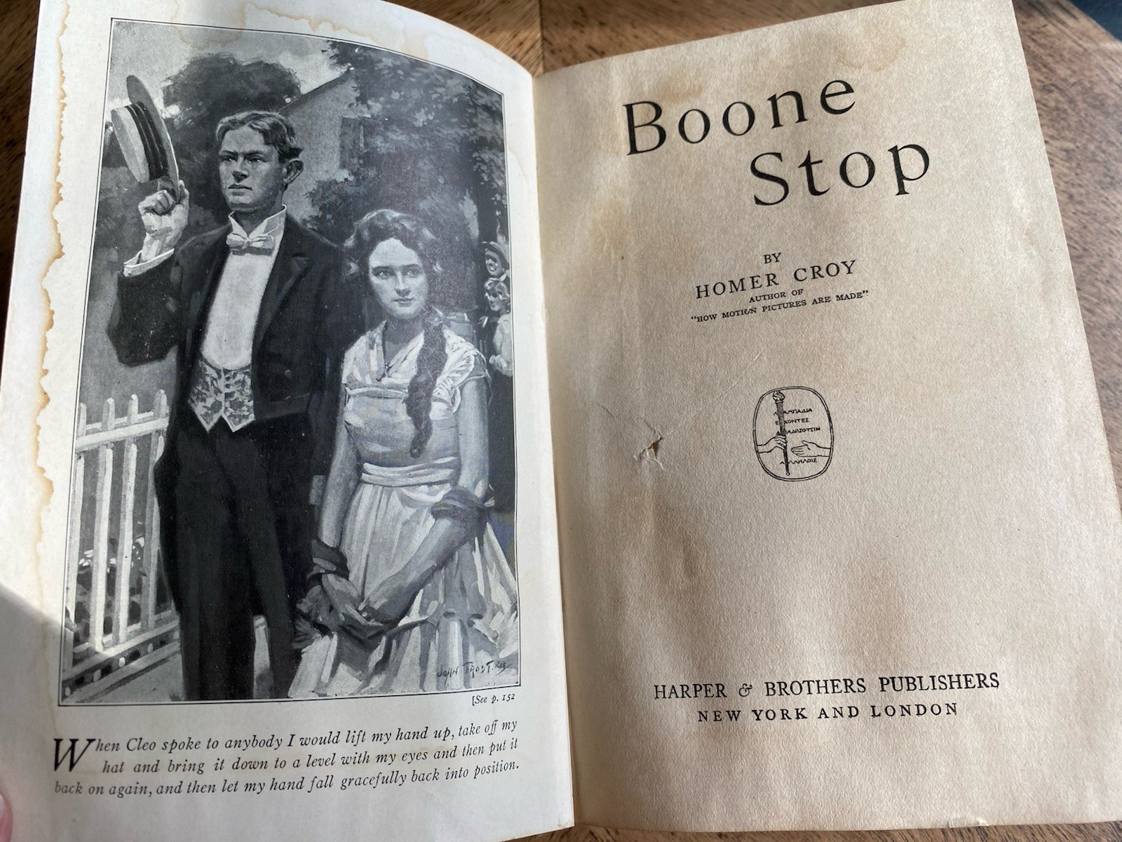 Boon Stop by Homer Croy 1918 Hardcover Book 1st Edition